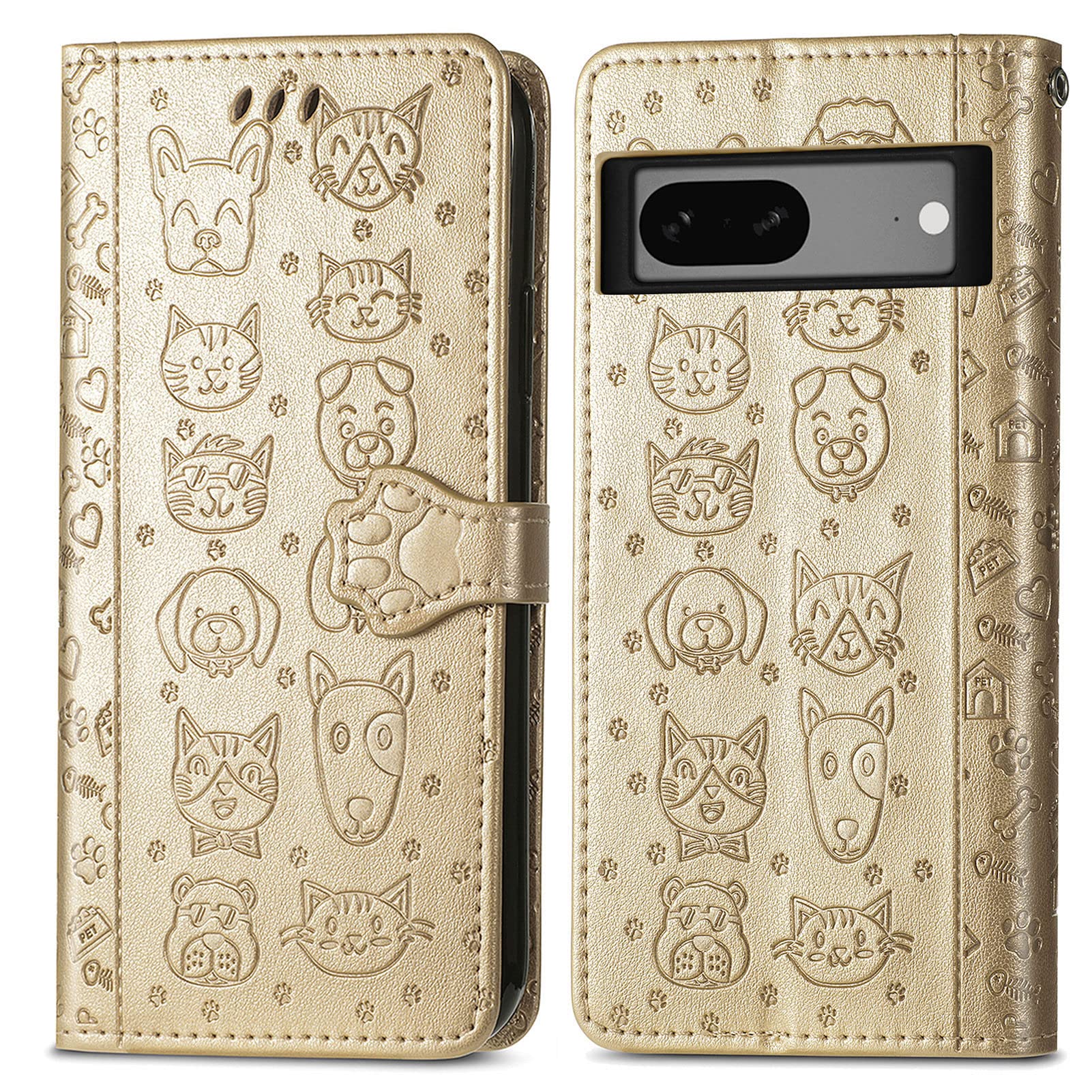 Fertuo Cover Portafoglio Per Google Pixel 7, Con Simpatici Disegni Gatto E Cane, Pelle PU Con Slot Carte E Supporto, Viola - 4