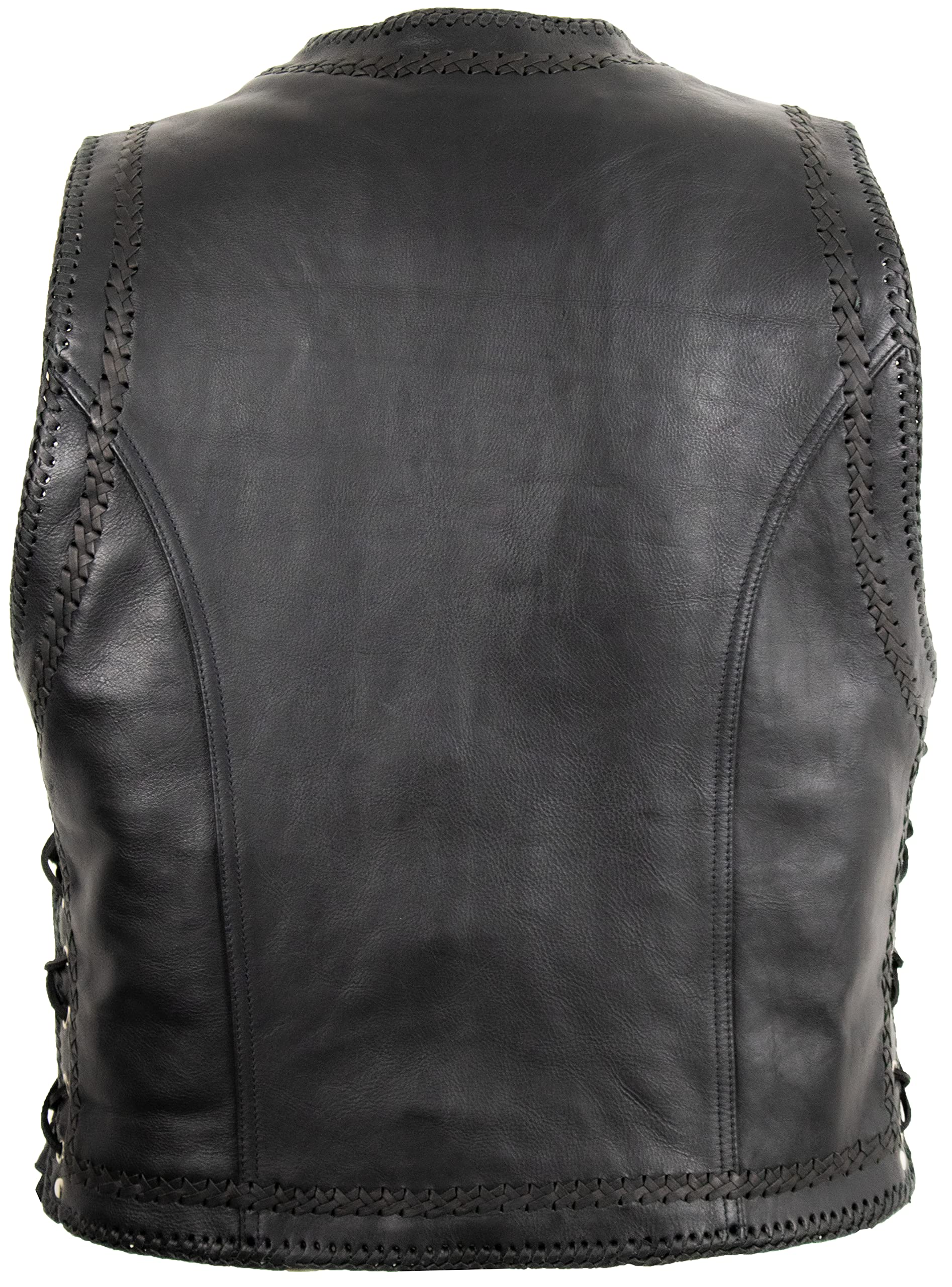 MDM Gilet Uomo in Vera Pelle Nera con Fibbie Cromate – Gilet Moto Biker Club Style in Pelle Bovino 1,2 mm, Laterali Regolabili e Cuciture Intrecciate