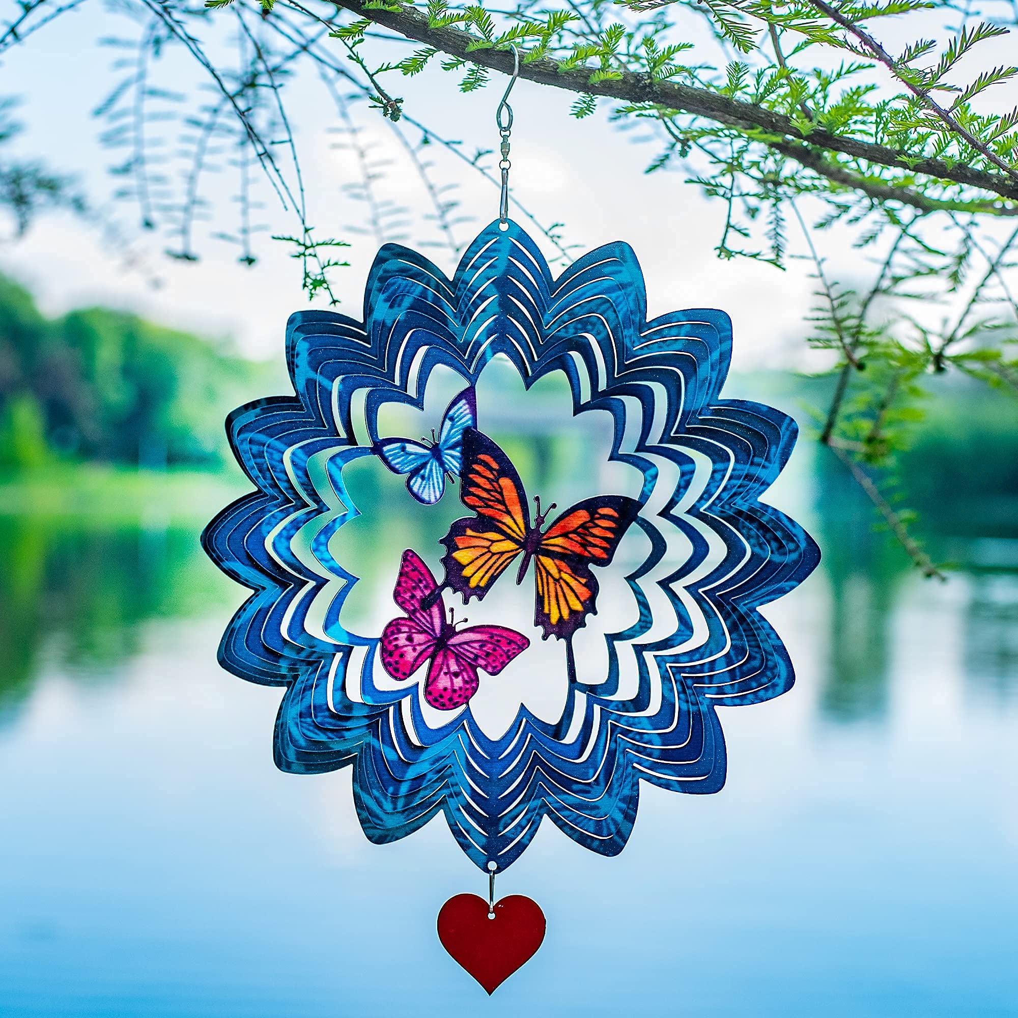 Hanging Wind Spinner | Spinner for Yard and Garden Decor for Outside | 12 inches Garden Art Outdoor Wind Spinner Kinetic Decor | Kinetic Sculpture Outdoor Decor | 3D Garden Blue Wind Spinner by DT