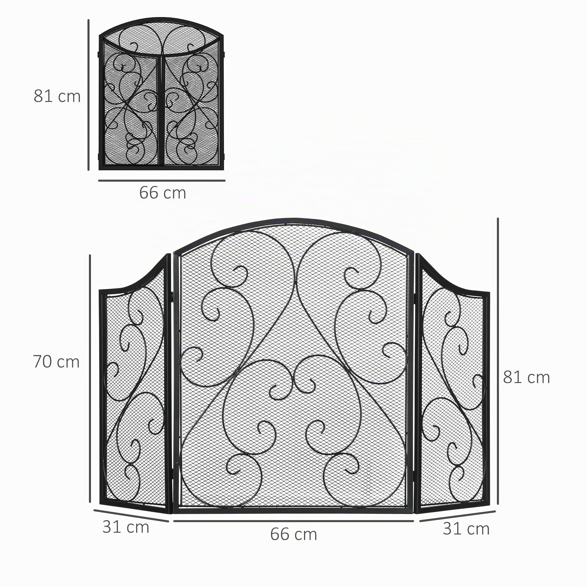 HOMCOM Parascintille Camino a 3 Pannelli in Metallo, 66x31x81 cm Nero