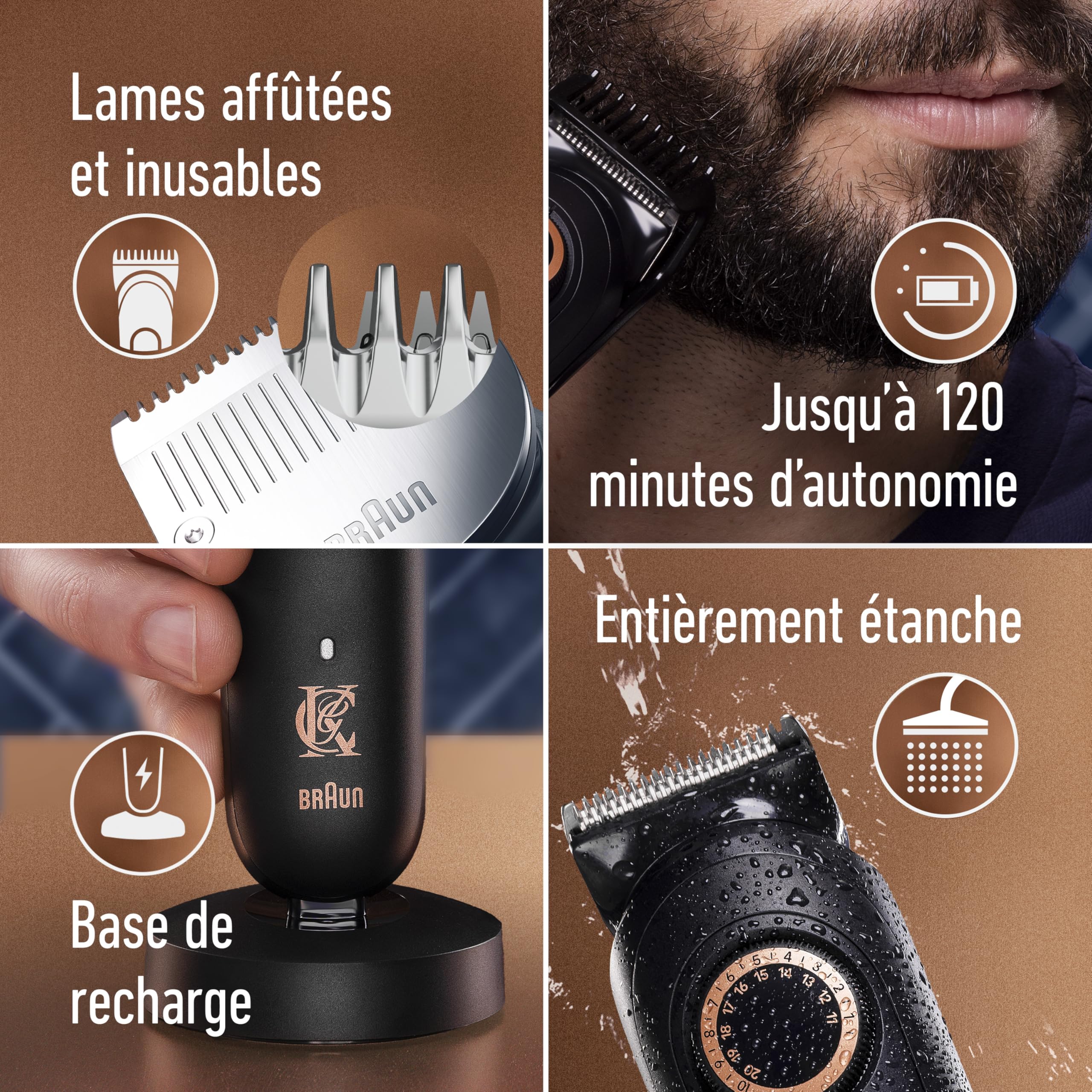 King C. Gillette Tondeuse Barbe Homme Pro Max Electrique Noire Etanche sans Fil Lames Inusables 40 Réglages Coffret 4 Sabots Interchangeables 120 mins Autonomie