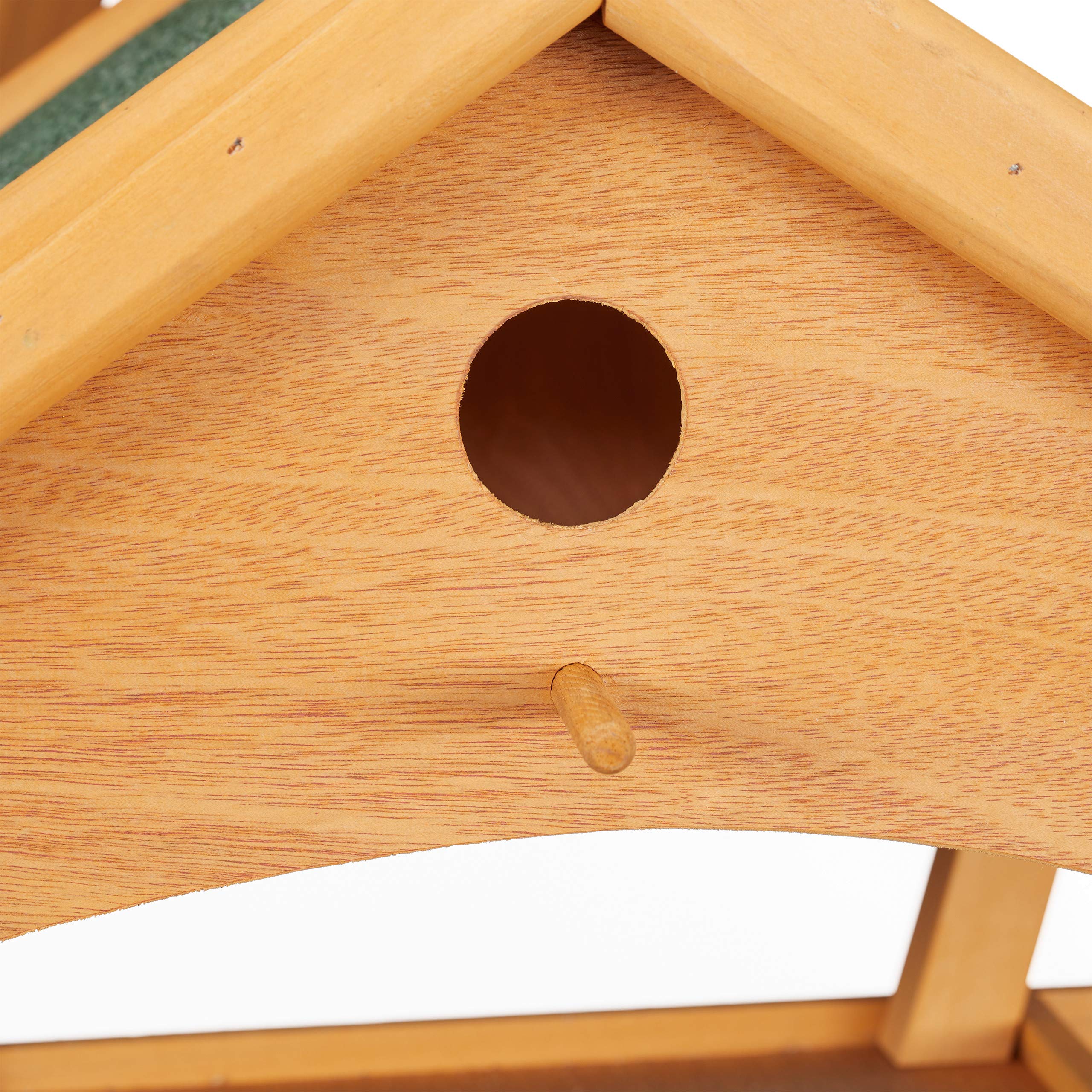 Relaxdays Casetta per Uccellini, Mangiatoia in Legno Dispenser di Mangime da Esterno, Decorazione da Giardino, Naturale