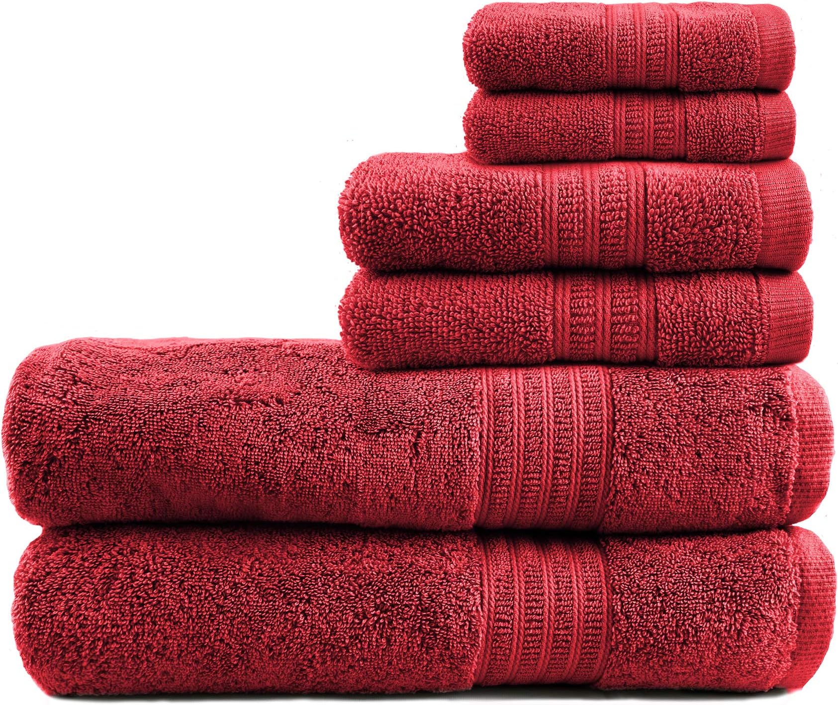 Trident Bath Towel Set 100% Cotton Yarn 6 Piece Set-2 Large Towels,2 Hand Washcloths 550Gsm Bathroom Towels Soft Extra Absorbent Ideal For Home Gym Spa Hotel-Soft Comfort (Crimson)