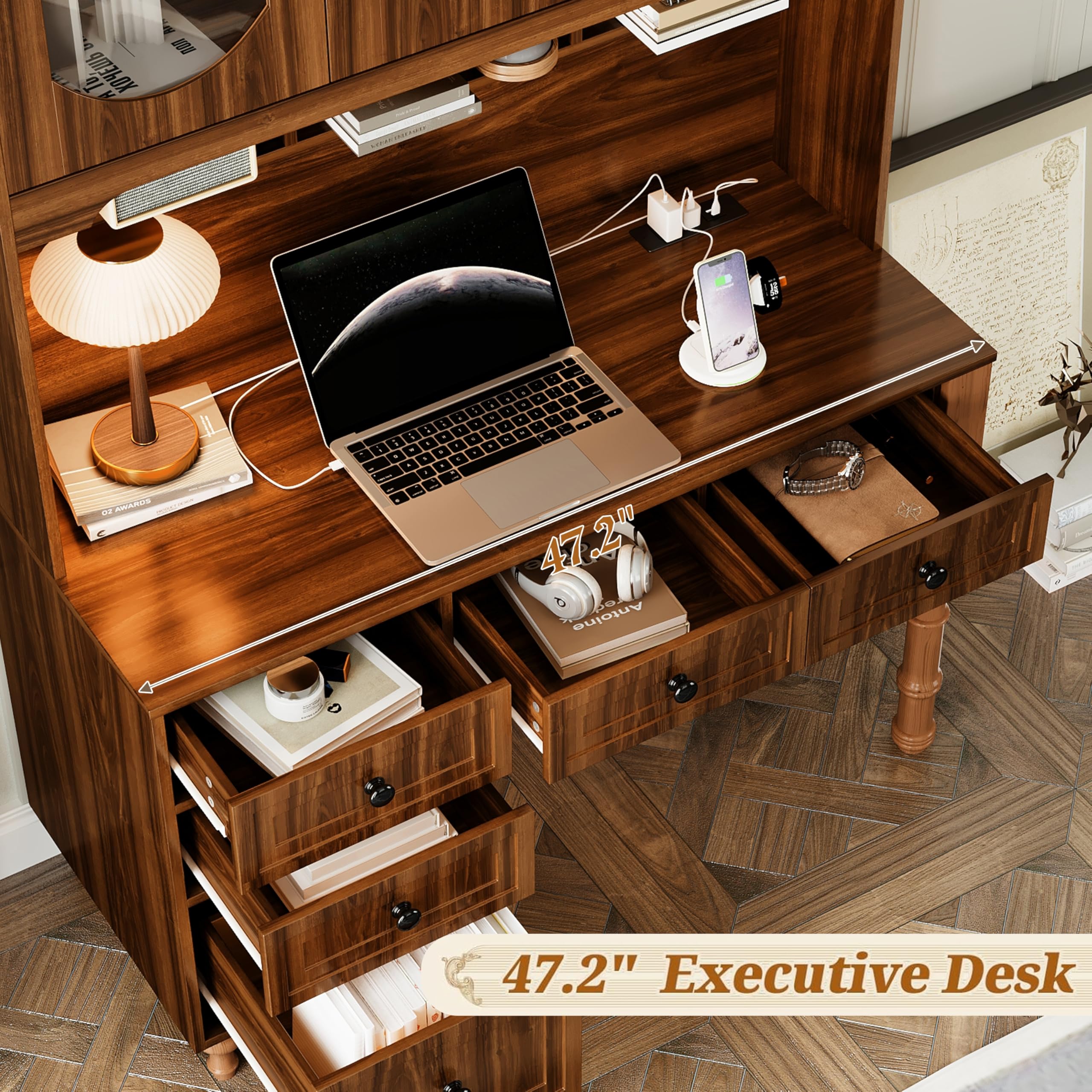 Amazon.com: Merax 47'' Retro Desk with Charging Ports and Hutch