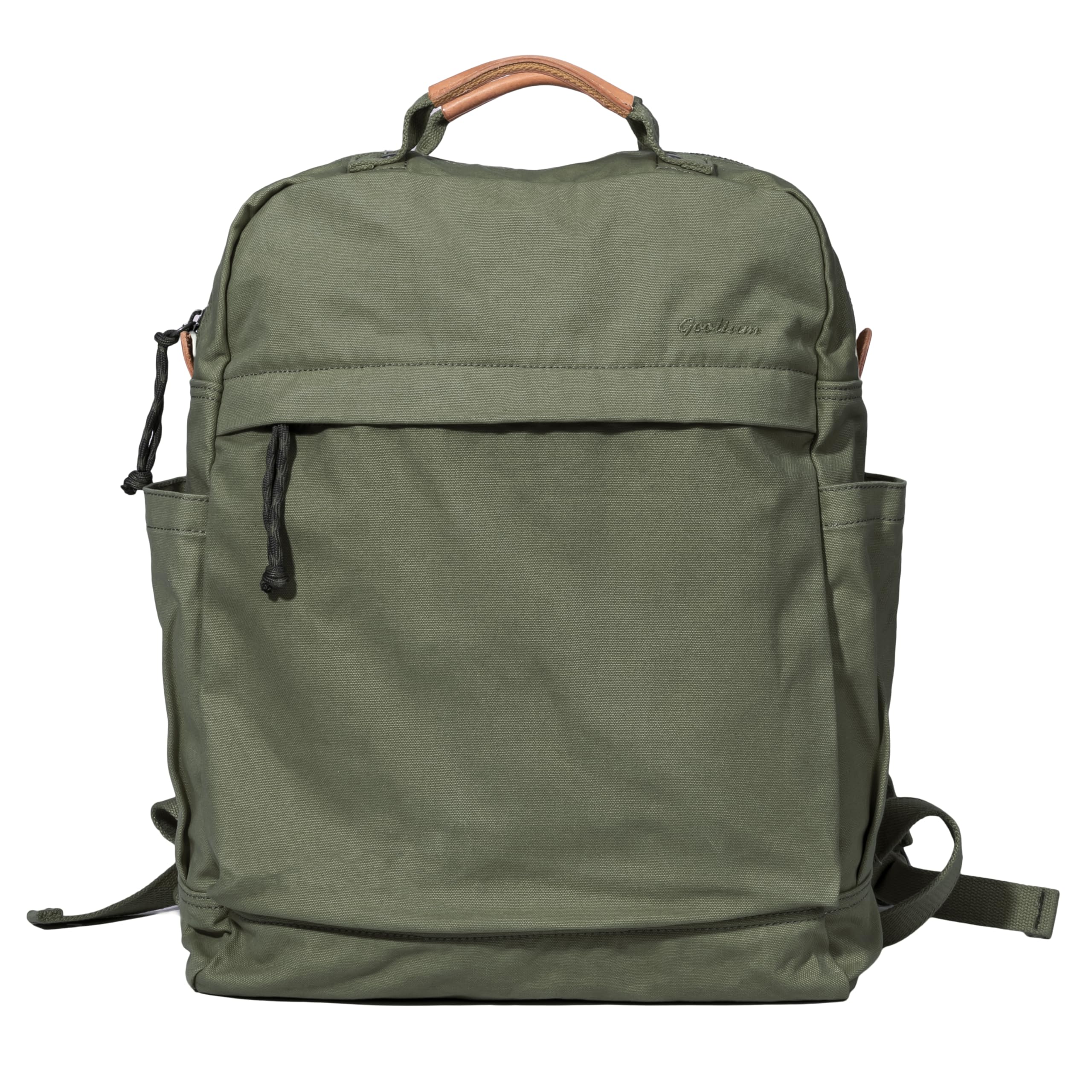 GOOTIUM Canvas Backpack for Women Vintage Style Zipper Bag Men's Casual Daypack Cloth Outdoor Travel Rucksack, Olive