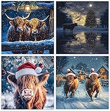 Christmas Cards Multipack of 16 - Xmas Cards 2025 - Cute Highland Cow Designs - 11.5 x 11.5 cm - Greeting card for Family Kids & Friends - Made in the UK