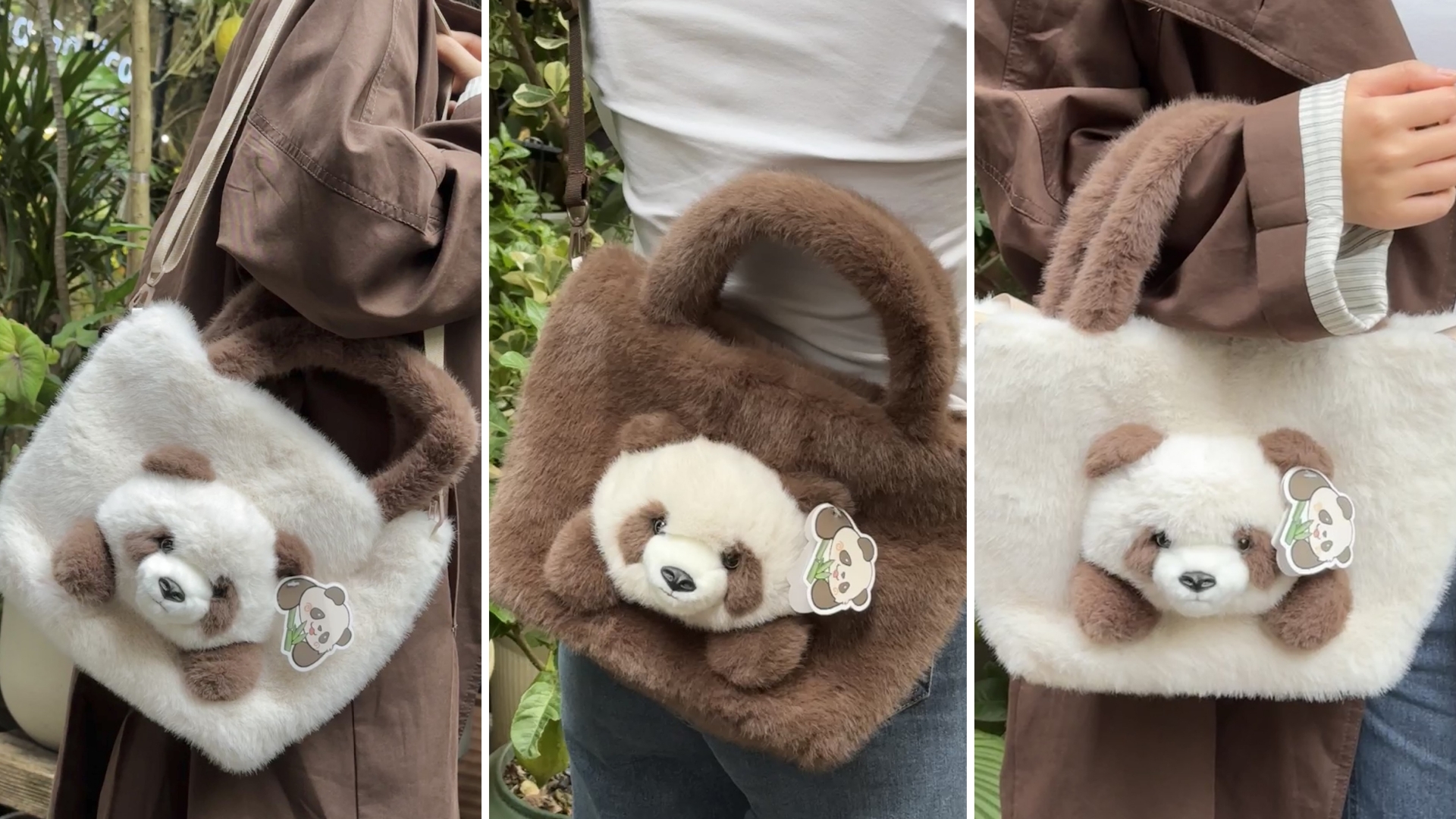 buyborgood Animal Plush Handbag Crossbody Bag Cute Panda Large