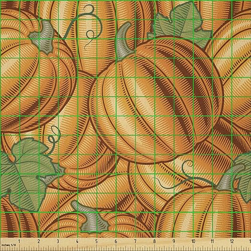 Miniatura 2 de Ambesonne Harvest Fabric by The Yard, Pumpkins in a Vibrant Colored Pattern Natural Ingredients Vegetarian Nature Theme, Microfiber Fabric for Arts