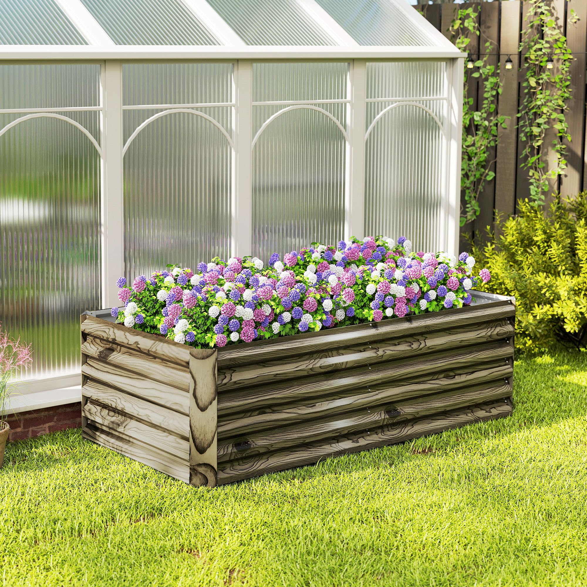 Outsunny Jardinera Exterior Grande Rectangular 180x90x57,5 cm Natural | de Acero Galvanizado, Huerto Urbano para Cultivar Plantas, Macetero con Base Abierta, Resistente a la Intemperie