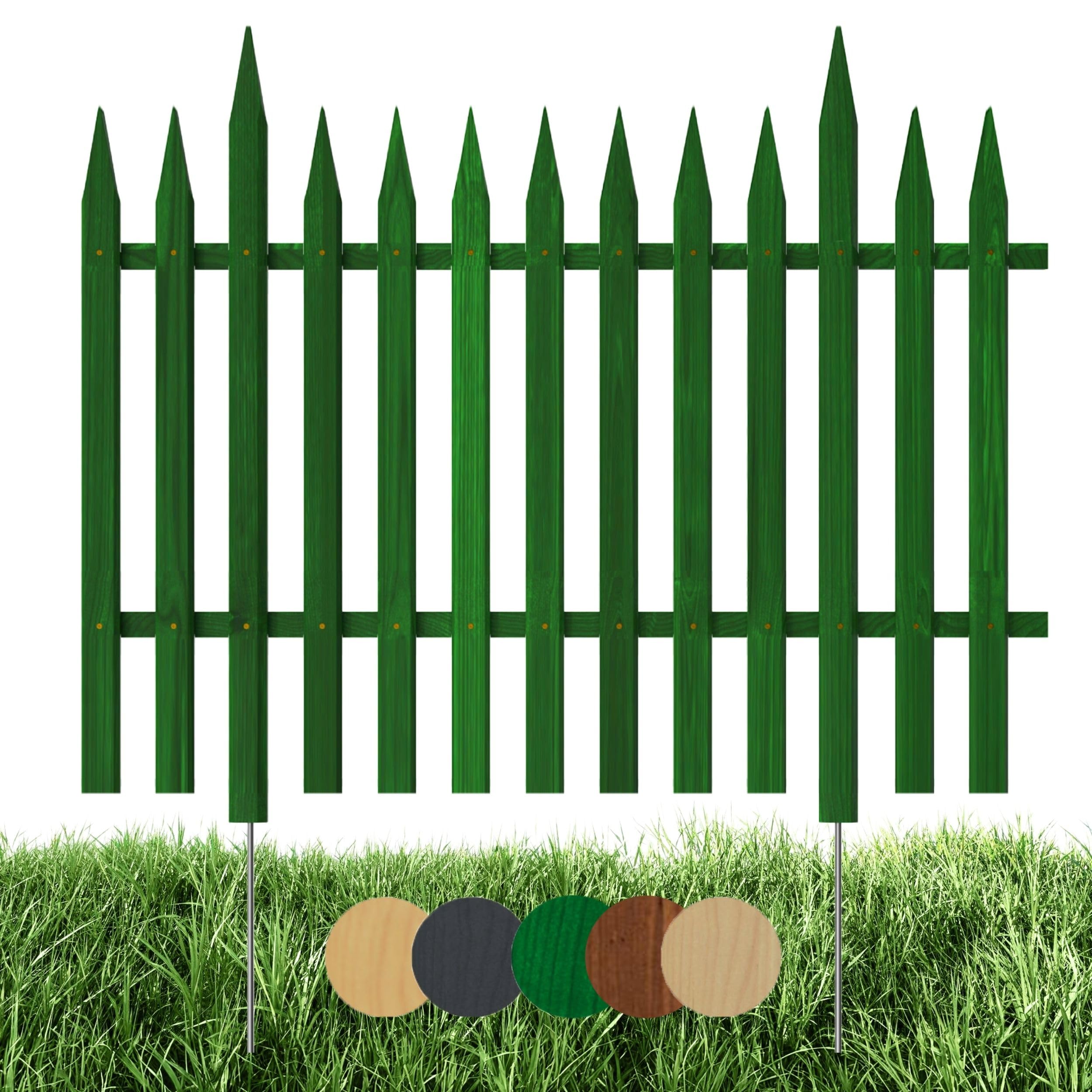 Recinzione Da Giardino In Legno Di Pino - 103x20 Cm, Verde - Con Barre Metalliche Per Aiuole