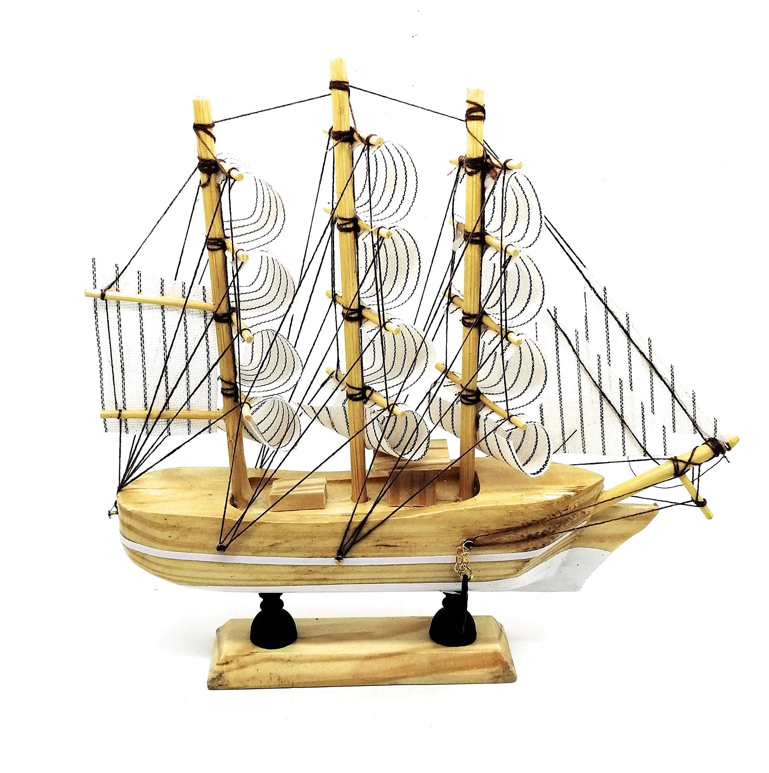 Home Decorative Wooden Sailing Ship Nautical Showpiece | 7 x 8 Inch (Brown)