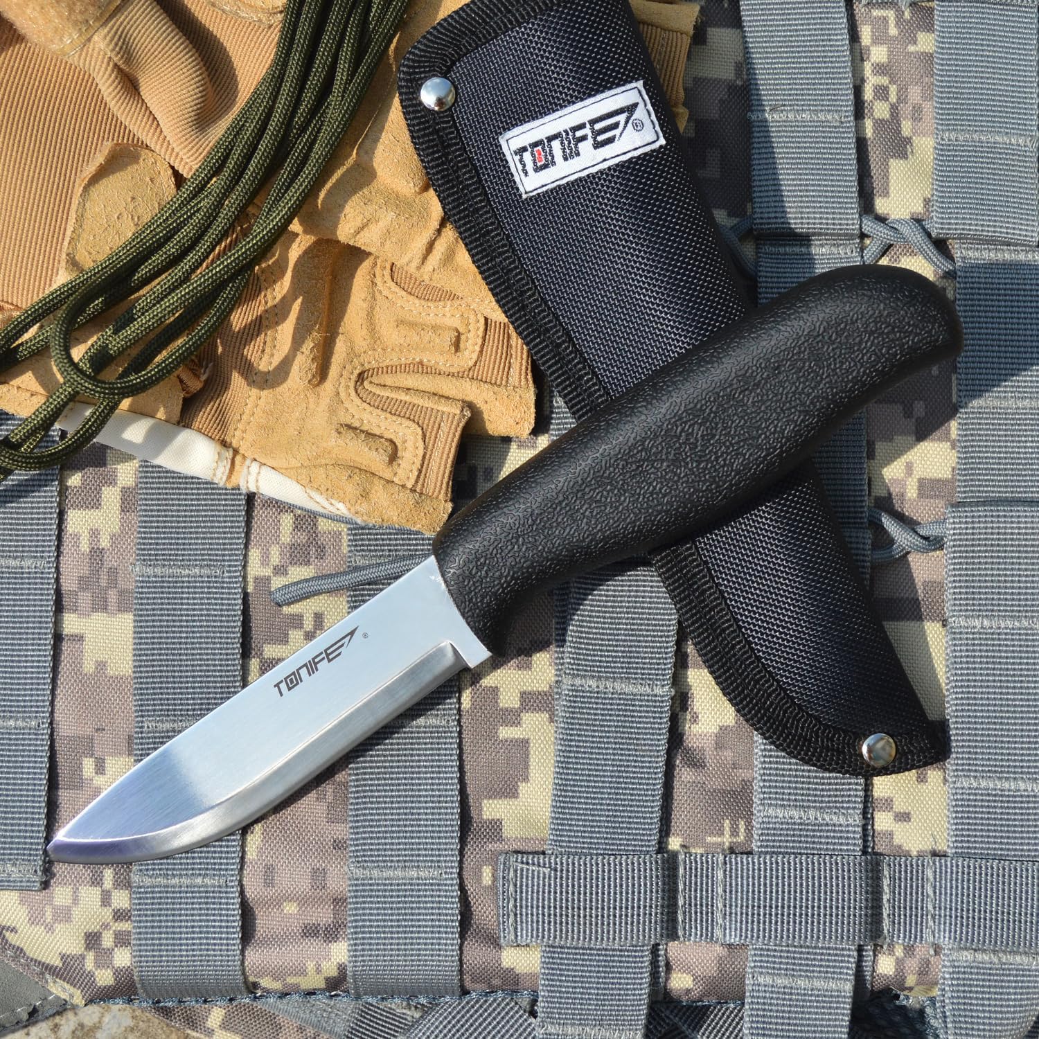 TONIFE HKT4103 Scandi hunting Fixed Blade Knife with Nylon Sheath