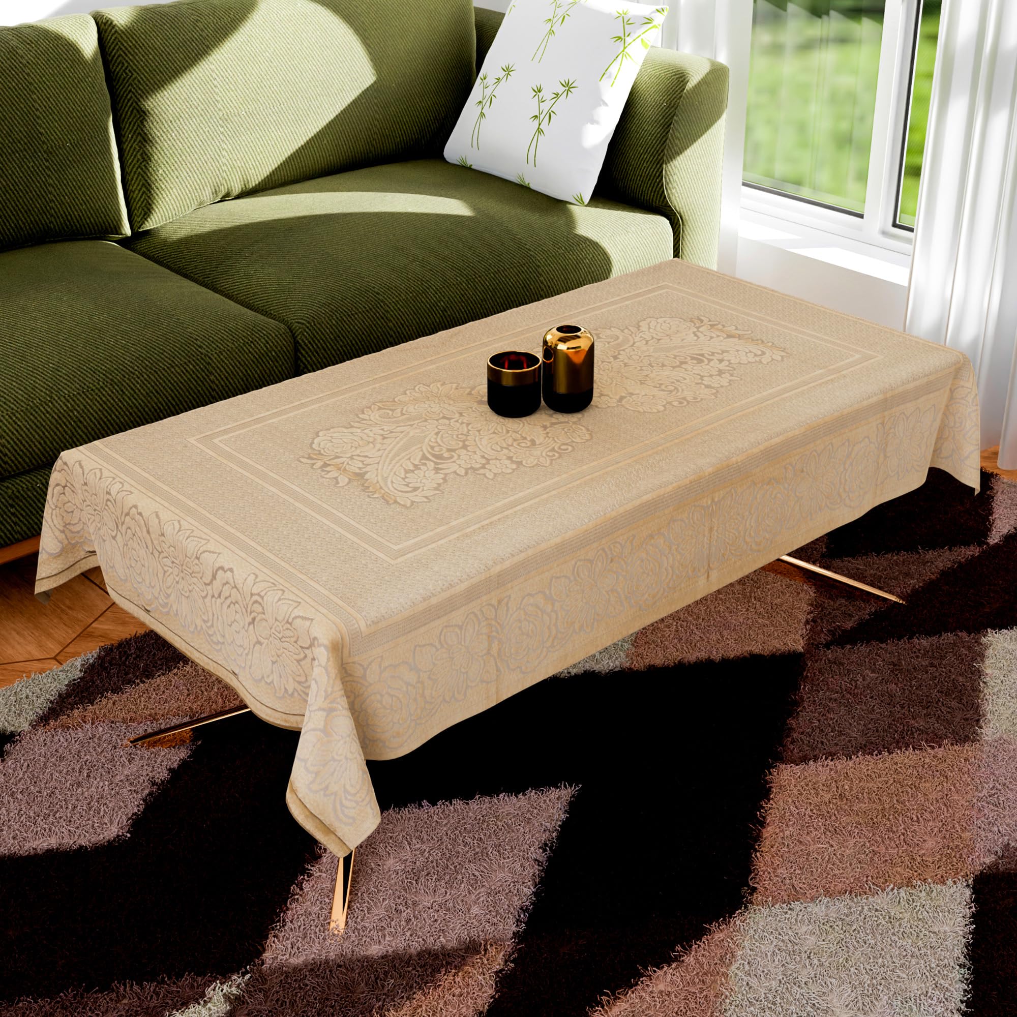 Kuber Industries Center Table Cover | 40x60 Inch | Indoor & Outdoor Table Cover | Net 4 Seater Table Cover | Coffee Table Cover | Table Protector Cover | Sun-Shine Print | CTC | Golden