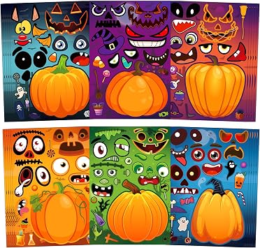 LINAYE 60 Sheets Halloween Crafts Stickers for Kids & Toddlers, Pumpkin Make Your Own Face Stickers, Halloween Treats Bag Stuffers, Activities & Games Fall Party Favors
