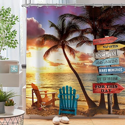 Miniatura 6 de Omifly Cortina de ducha con temática de playa con estrellas de mar, 60 pulgadas de ancho x 72 pulgadas de alto, conchas náuticas náuticas, juego de