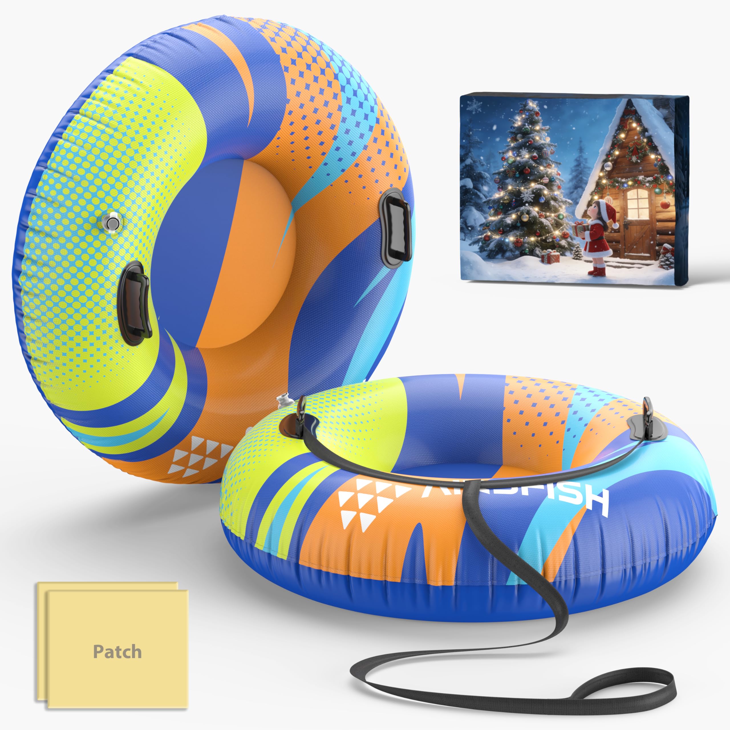 aufblasbare Snow Tube mit Towable Leine, Schnee Schlitten Heavy-Duty Cover Wear-Resistant & Anti-Freeze Material Sledding Tubes für Wintersport für Kinder Erwachsene, 2 Packs