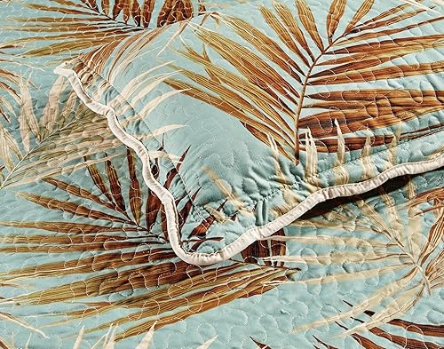 Miniatura 2 de Masterplay Juego de edredón de 3 piezas con estampado fino de hojas de palma tropicales de gran tamaño (115 x 95 pulgadas), cubrecama tamaño King