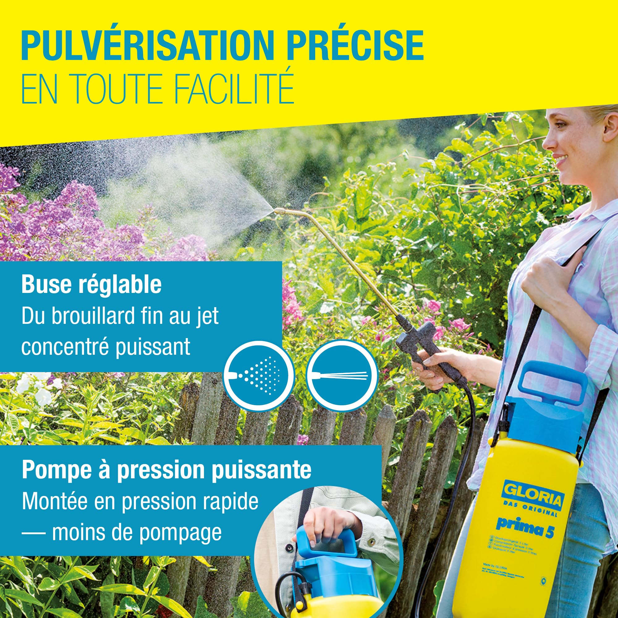 Gloria Pulvérisateur de Jardin Prima 5 | Pulvérisateur à Pression 5L avec Lance & buse réglable en Laiton | Pulvérisateur Manuel pour Plantes, Balcon, terrasse & désherbage