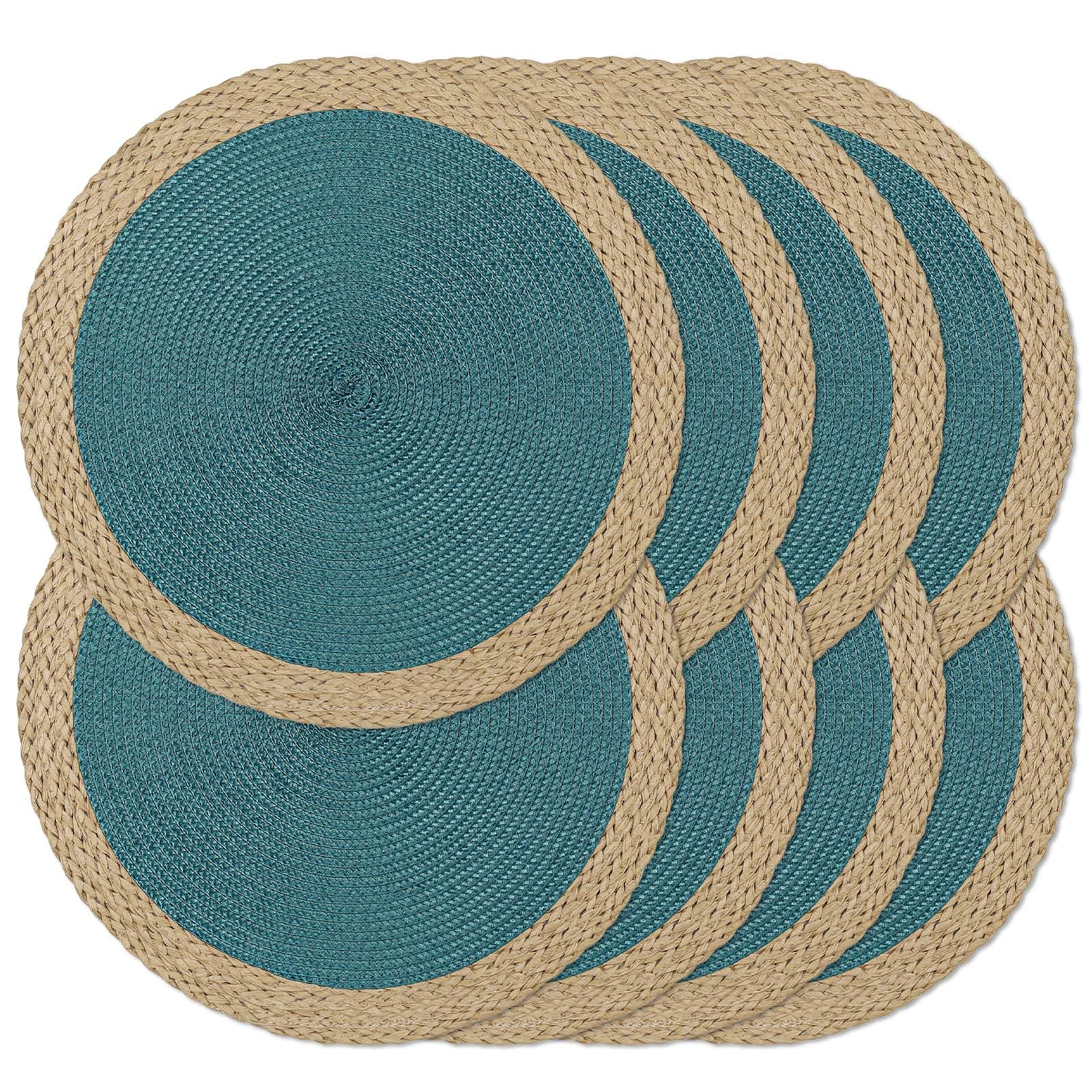 Noctiflorous Lot de 8 sets de table ronds tressés - 38,1 cm - Antidérapants et lavables - Bords larges pour décoration de table de cuisine et salle à manger (bleu, 8)