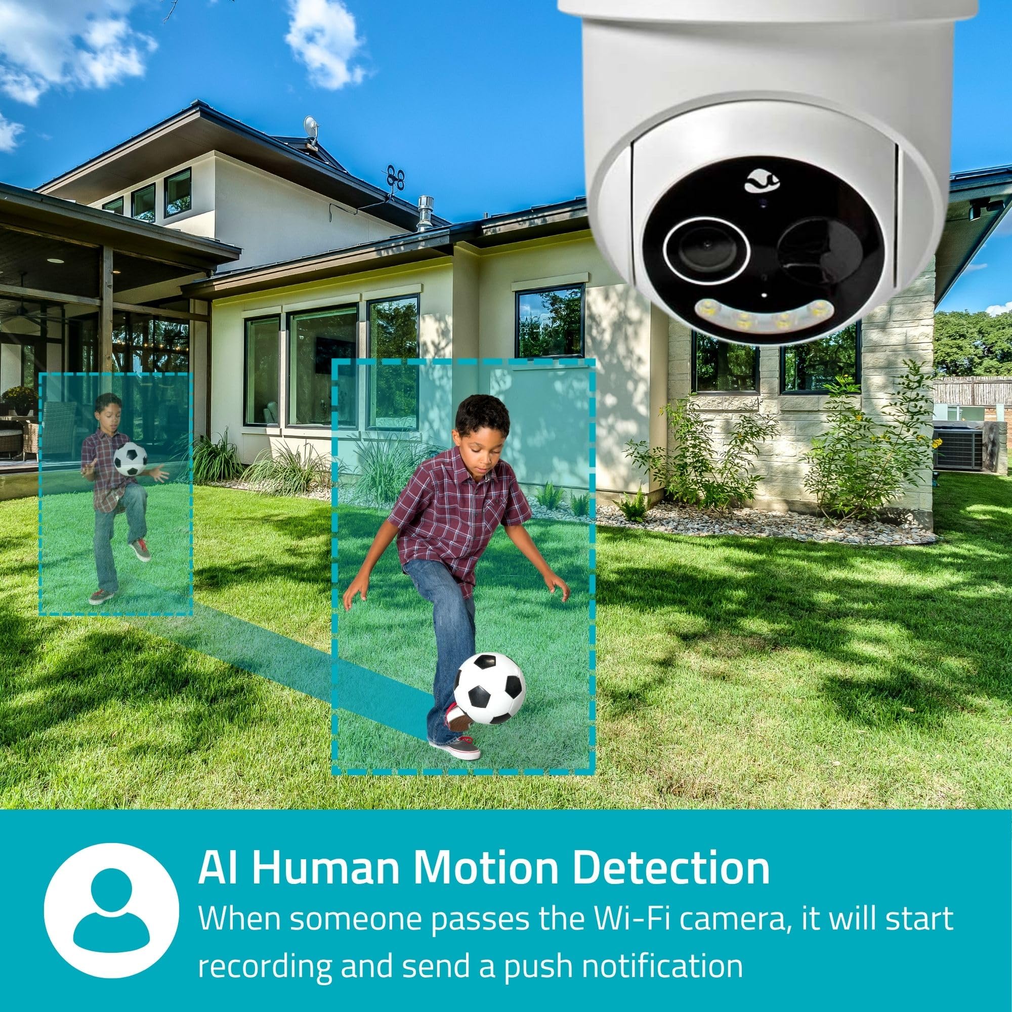 NEDIS Inteligentna zewnętrzna kamera bezpieczeństwa Wi-Fi Full HD 1080p, reflektor i kolorowy noktowizor, Pan & Tilt, wykrywanie ruchu, automatyczne śledzenie, wykrywanie człowieka AI, 2-drożny dźwięk