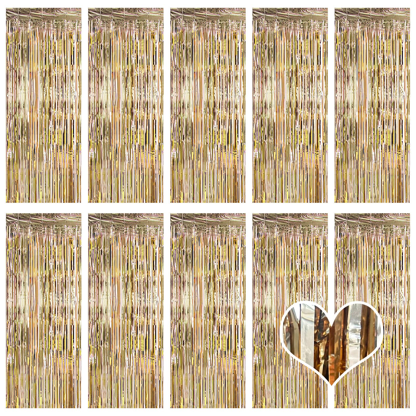 Lot de 10 Rideaux à Franges en Feuille d'aluminium métallique pour Cabine Photo, décoration de fête d'anniversaire, fiançailles, Mariage, Noël (Champagne doré) 1 x 2,5 m