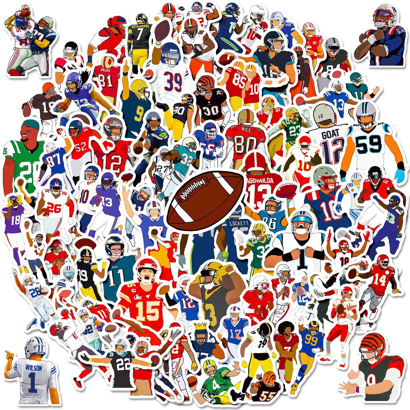 100pcs Football Stickers for Kids, Cool Sport Football Waterproof Vinyl Decal for Girl Teen Adult Water Bottle Laptop Phone Computer Skateboard