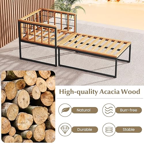 Miniatura 5 de Tangkula Tumbona para exteriores, madera de acacia, resistente, capacidad de peso de 1200 libras, juego de silla de patio y otomana para patio
