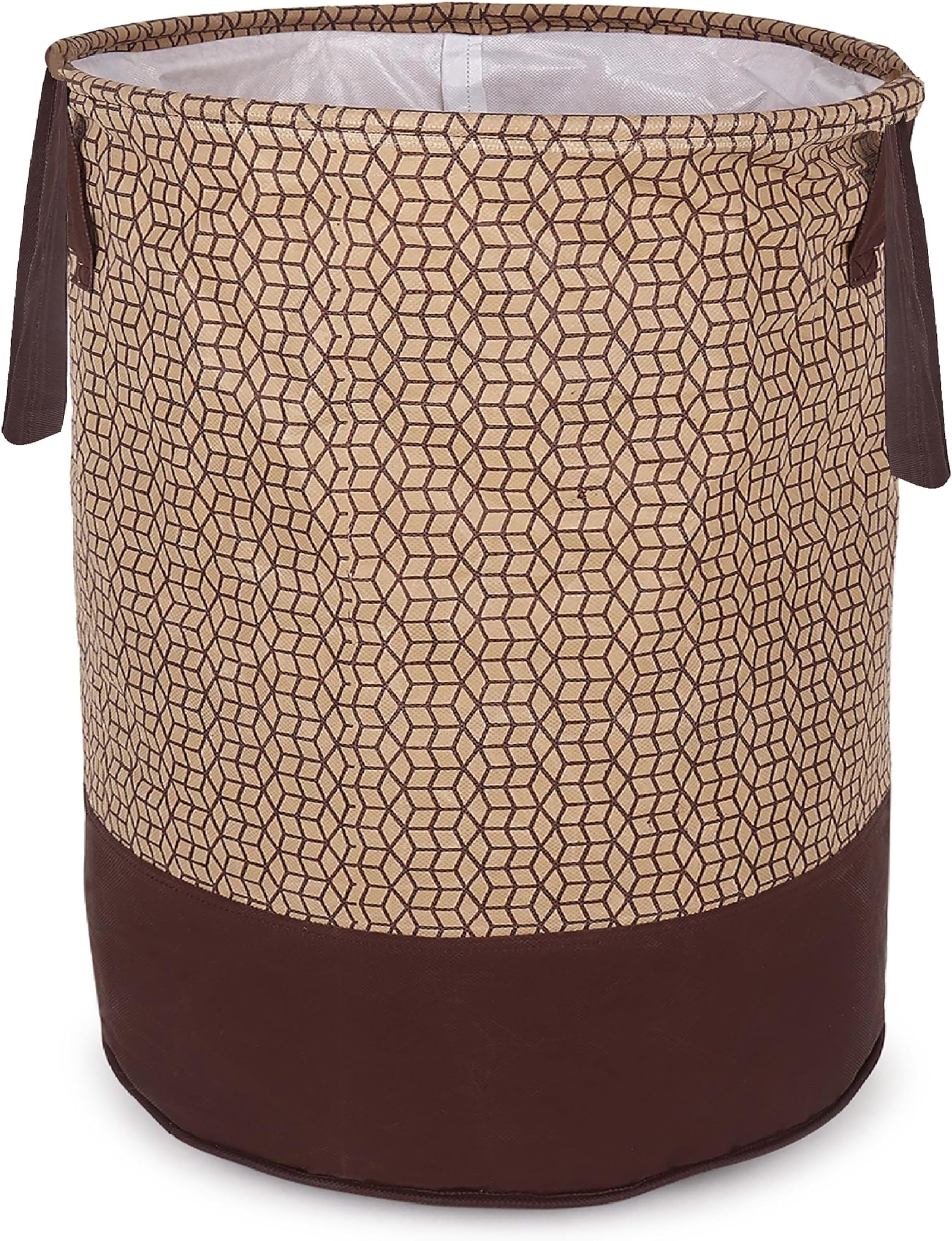 GLUN WATERPROOF DOUBLE LAYERED ROUND LAUNDRY BAG WITH HANDLES FOLDABLE FOR CLOTH, TOYS STORAGE BAG PACK OF 1 BROWN