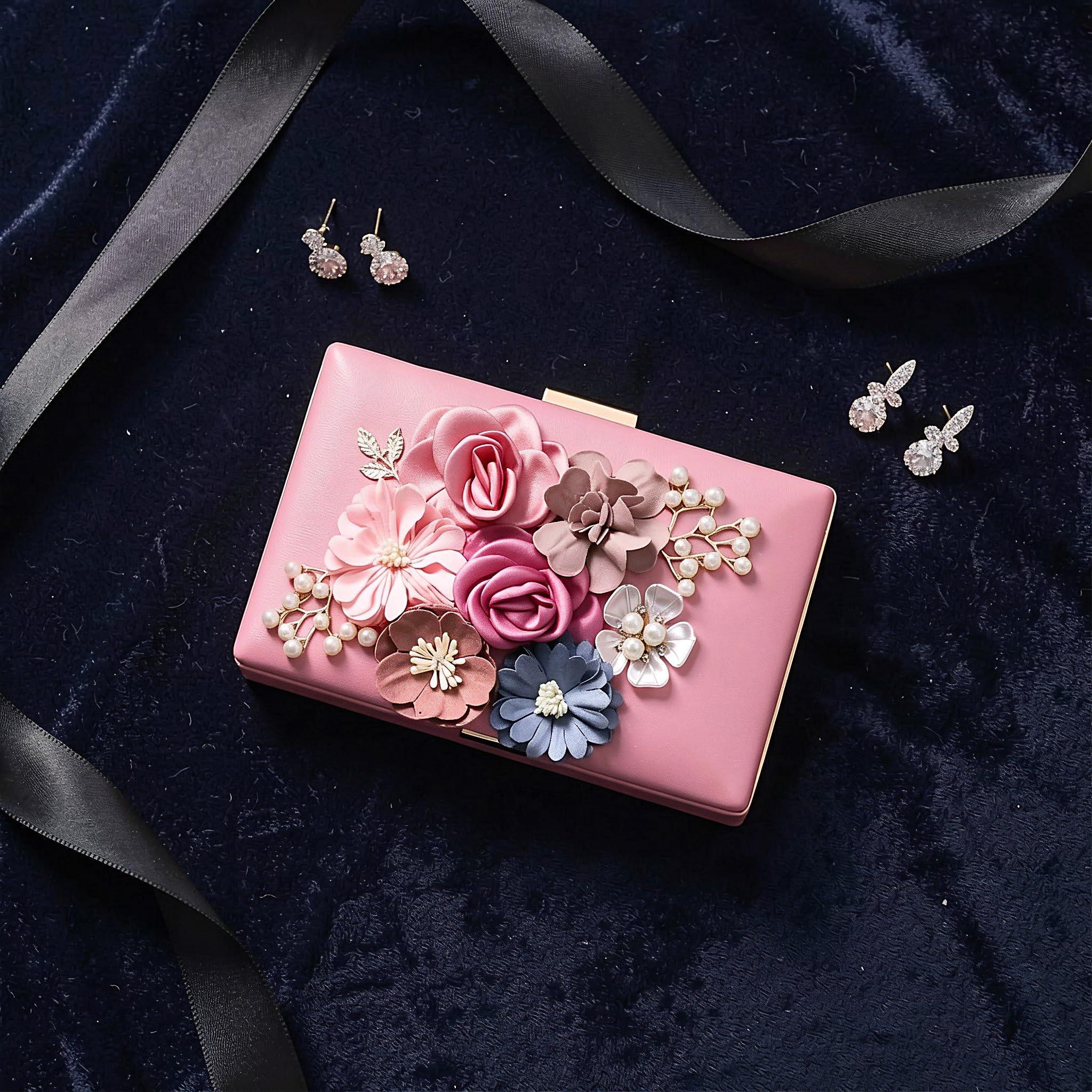 Gatuida Pochette floreale da donna, borsetta rosa da, 8x5x2