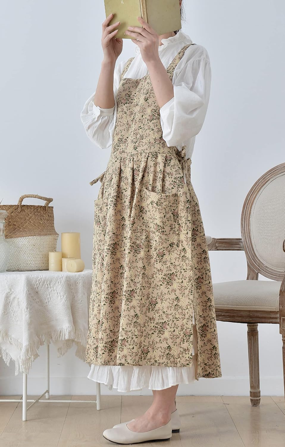 Floral Cotton Waterproof Adult Kitchen Apron Adjustable Cooking Baking Garden Chef Apron with Pocket