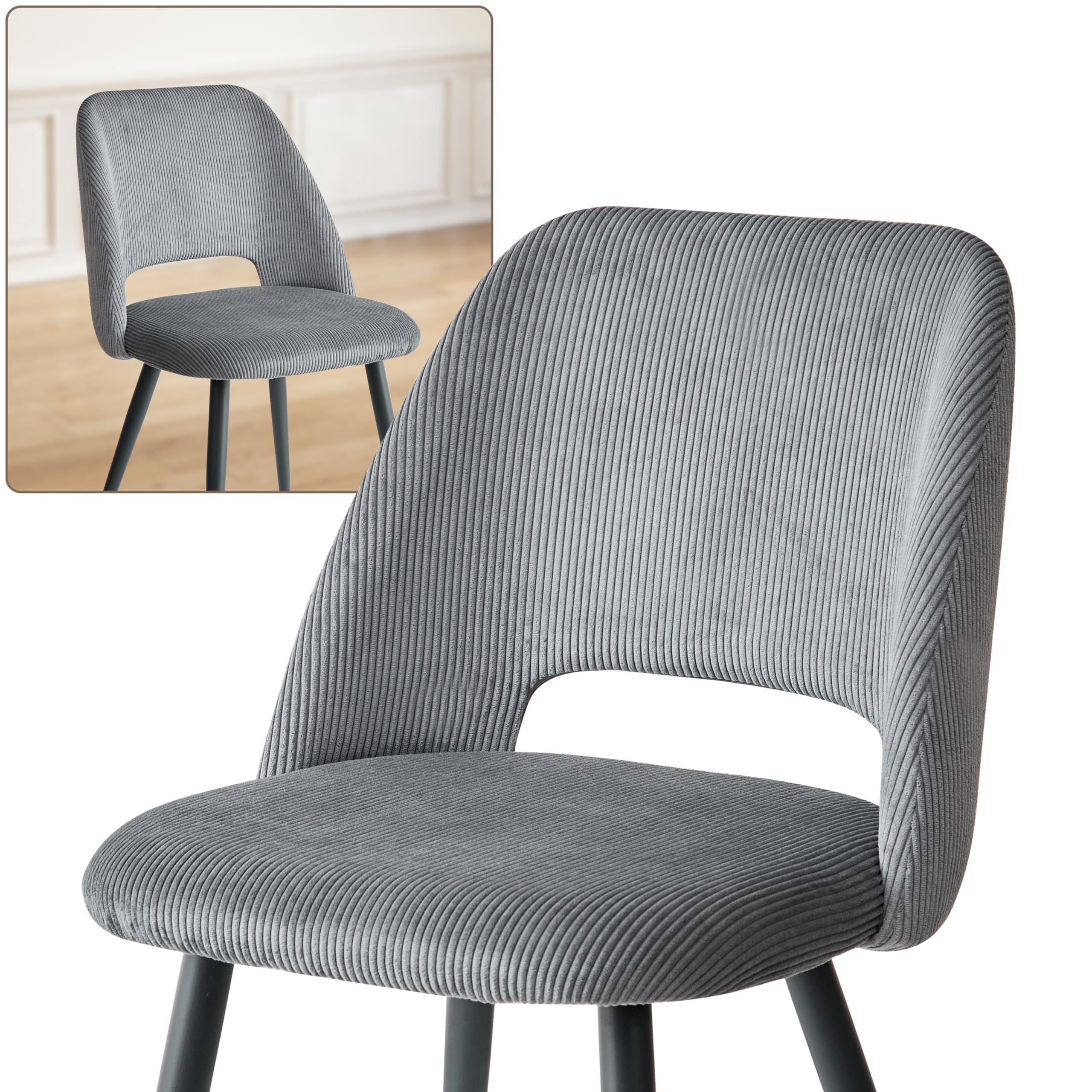 Esstisch und Stuhlset, Rechteckiger Esstisch 140 * 80 * 75 cm, 6 Gepolsterte Küchenstühle, 7 Teiliges Esszimmer und Stuhlset, für Esszimmer, Küche (Marmormuster + Grau)