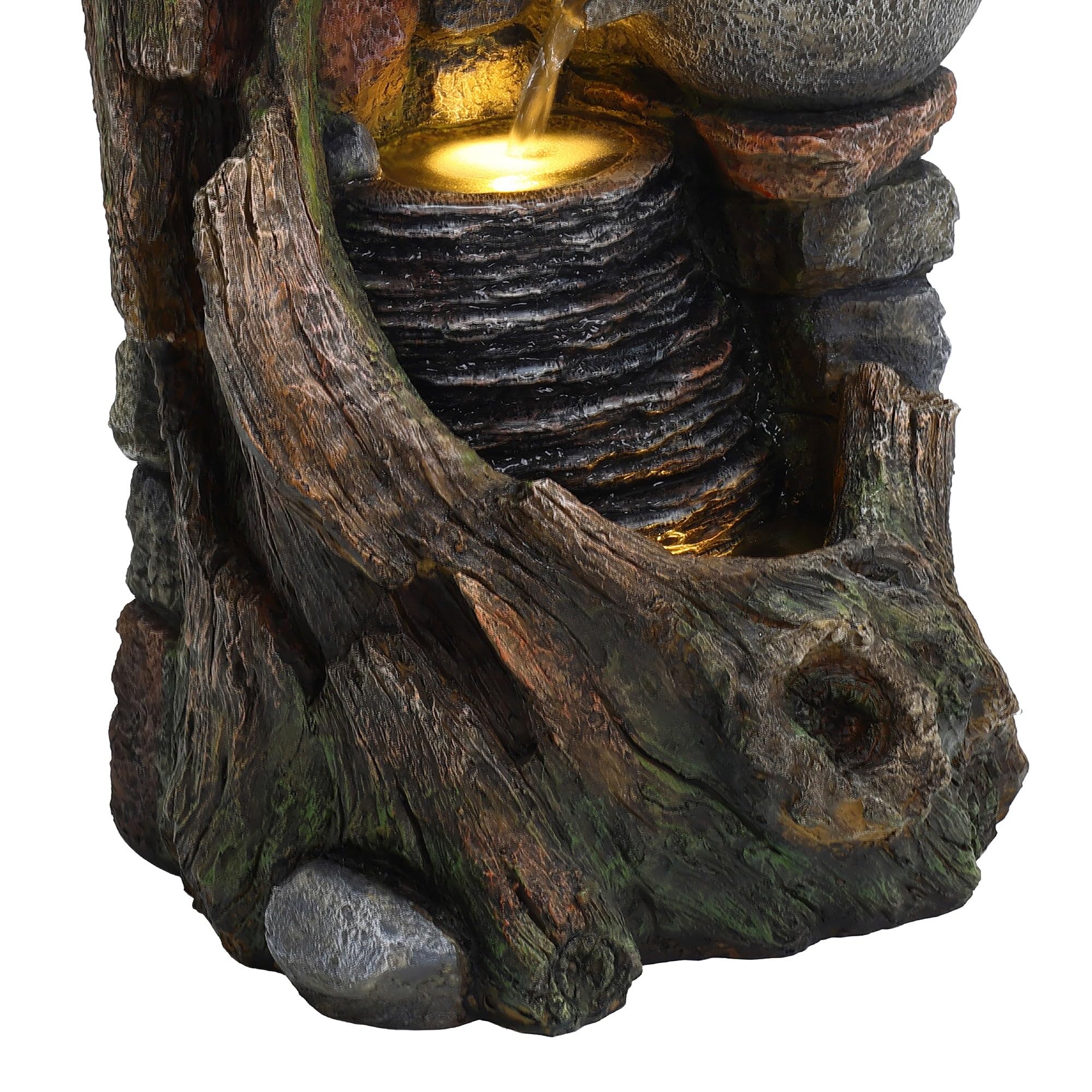Fuente de Agua Exterior Eléctrica Rústica con 5 Luces LED, Cascada Decorativa Efecto Piedra y Madera para Jardín, Patio o Terraza, IP44 – Rustic Brook