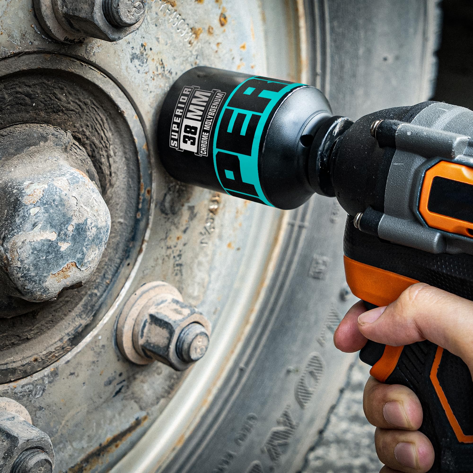 Zestaw nasadek udarowych 1/5.1 cm, metryczny, 29 mm-38 mm, CR-MO, 6-punktowy, do użytku w konserwacji dużych urządzeń, naprawach domowych, naprawach samochodów i innych, 9 szt