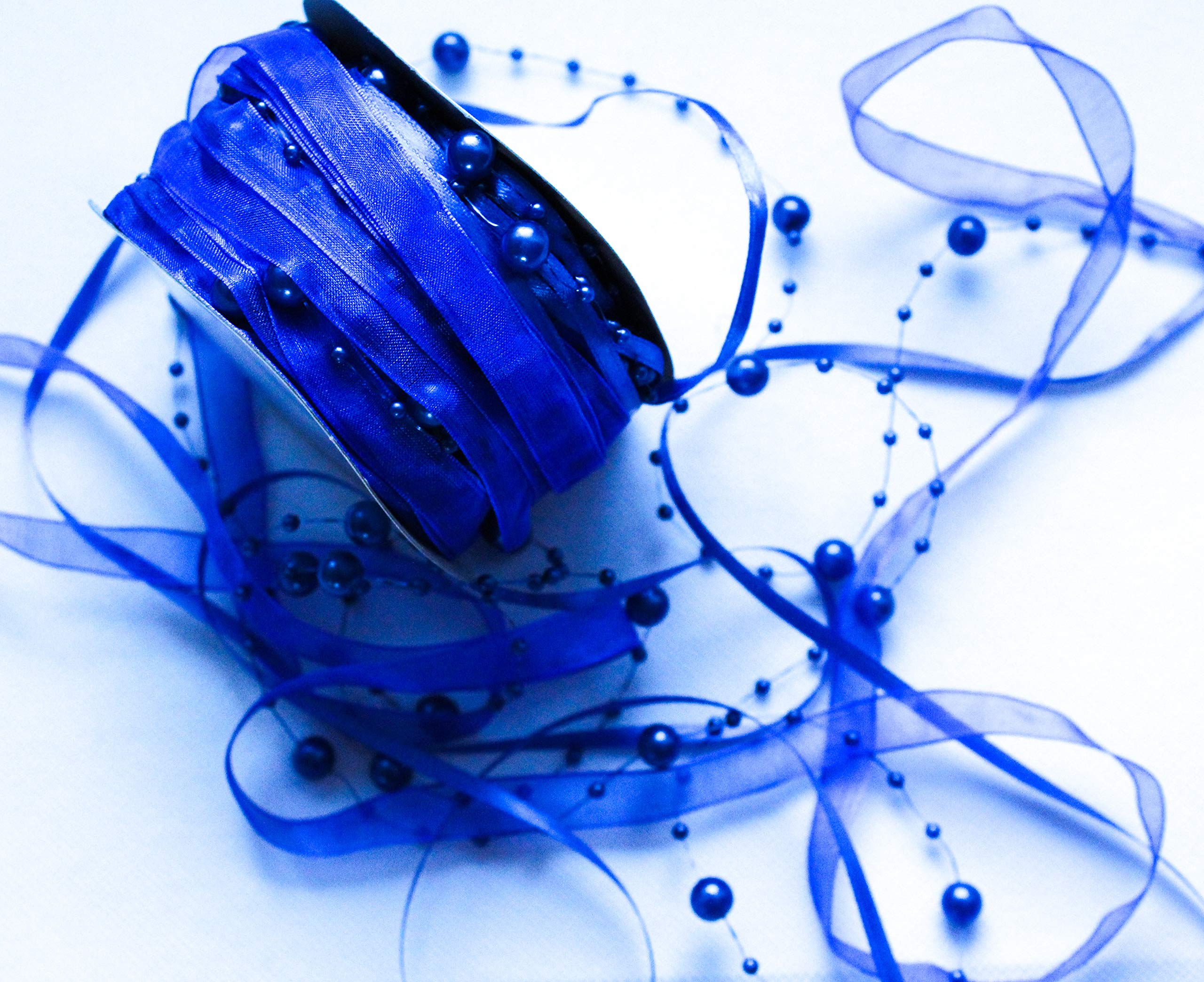 CaPiSo Schleifenband 15m Mit Perlen - Organza Geschenkband In Creme