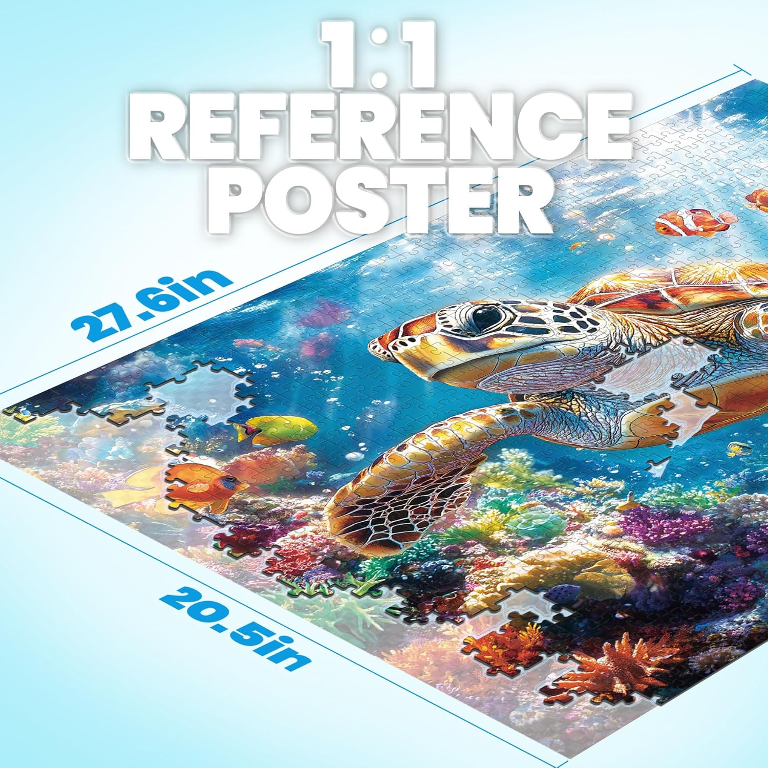 Puzzles for Adults 1000 Pieces- Sea Turtle Puzzle 1000 Piece, Challenging Ocean Jigsaw Puzzles with Letter on Back, Gifts for Adults, Stress Relief, Birthday & Game Night with Guide Poster