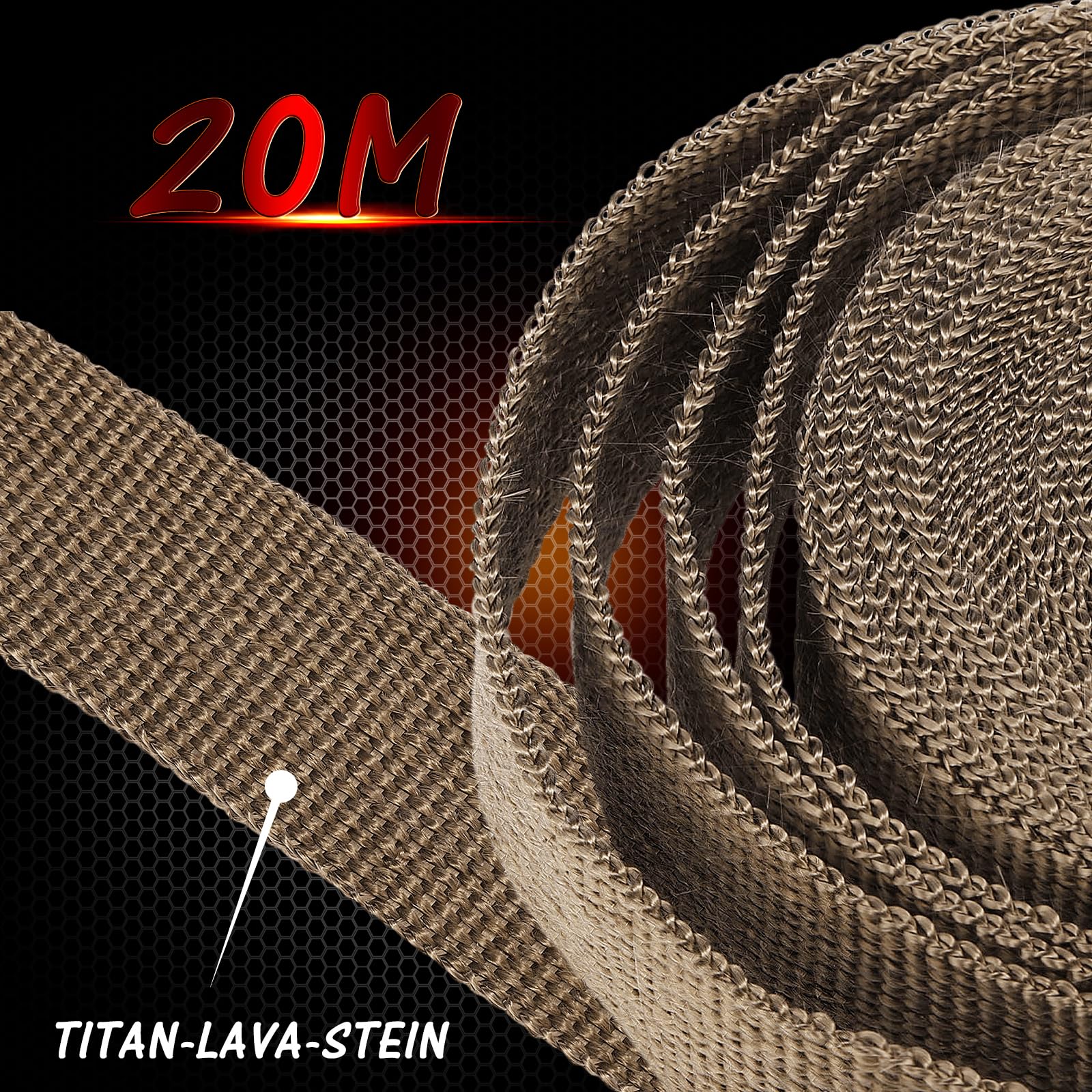 20M*5CM Hitzeschutzband Basaltfaser mit 10 Kabelbinder Edelstahl, Hitzeschutzband Auspuff für Fächerkrümmer Thermoband Krümmerband Auto Motorrad Auspuff (Titanium)