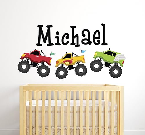 Miniatura 4 de Calcomanía de pared personalizada con nombre de camiones, decoración de habitación de bebé, calcomanías de pared para guardería, calcomanías de