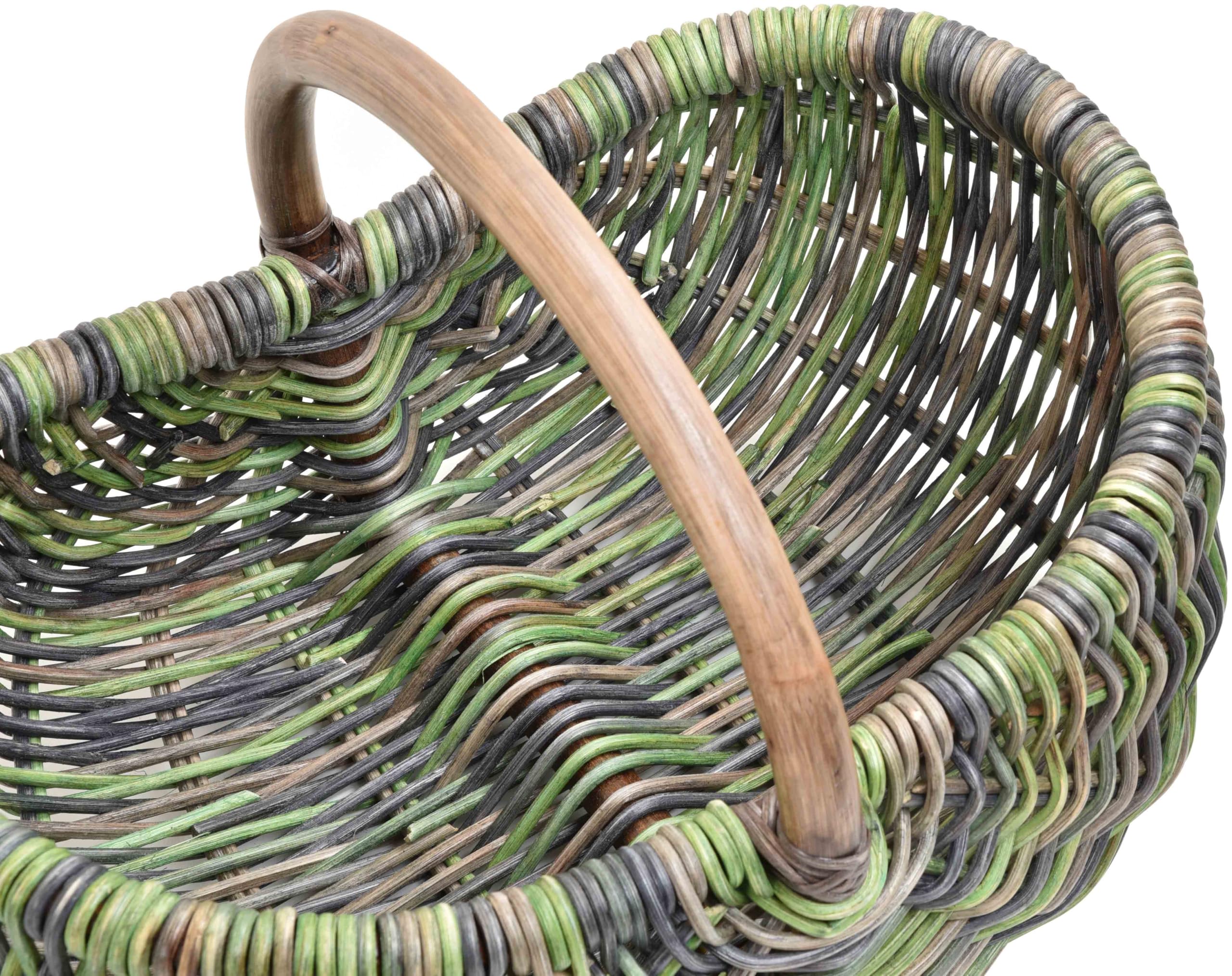 Einkaufskorb/Bügelkorb/Shopper aus echtem Rattan, Henkel- Trage-Korb leicht und stabil (Grün Blau Mix)