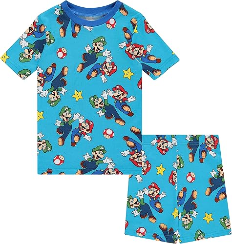 Miniatura 4 de Nintendo Conjunto de pijama de Mario para niños, 4 piezas, pijama de manga corta de Super Mario, conjunto de pijama de manga corta, pantalones