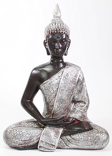 We pay your sales tax Feng Shui 11 "plata y negro tailandés meditación Buda decoración estatua (KT00138)