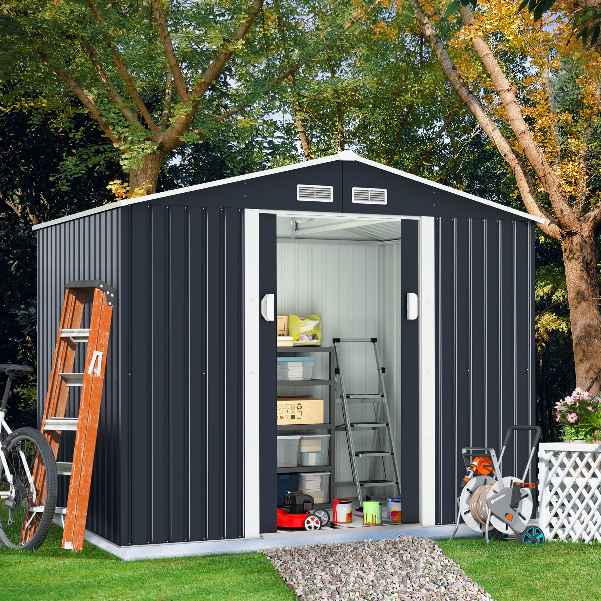 Amazon | JAXPETY 6.3フィート x 9.1フィート 屋外用収納小屋 ロック