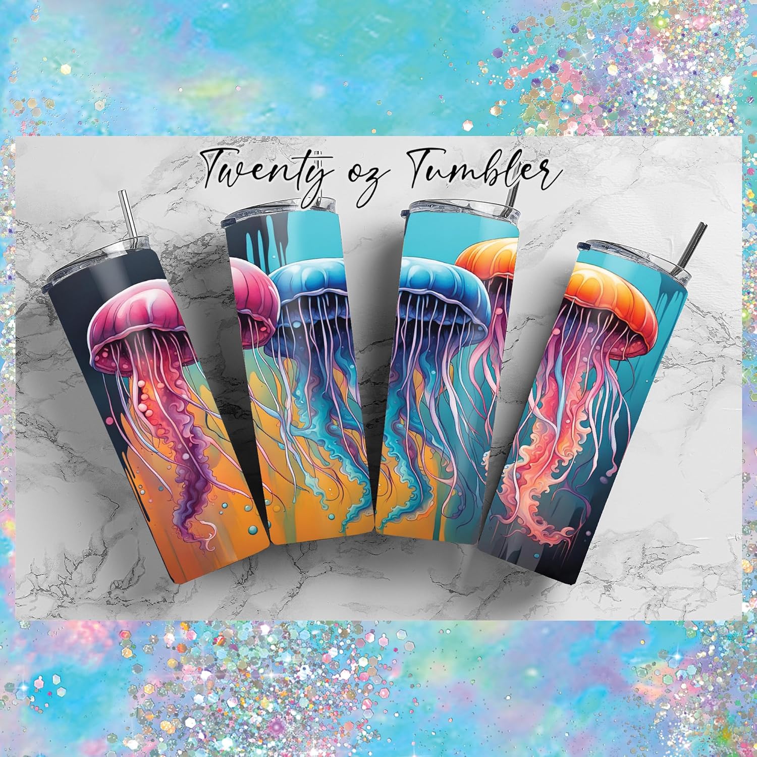 20 oz Insulated Double Wall Stainless Steel Tumbler with Spill Proof Lid and Reusable Straw, Water Bottle Coffee, Sea Ocean Fish Colorful Jellyfish Cup Mug Tumbler (Jellyfish2)