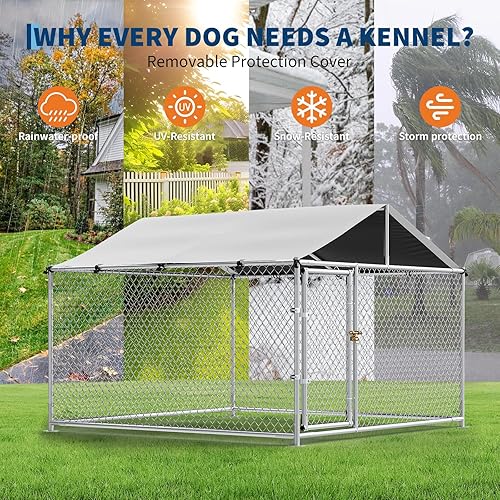 Miniatura 2 de Perrera grande para perros al aire libre con techo, cerramiento resistente para perros al aire libre, cerca de mascotas para patio, perrera, jaula