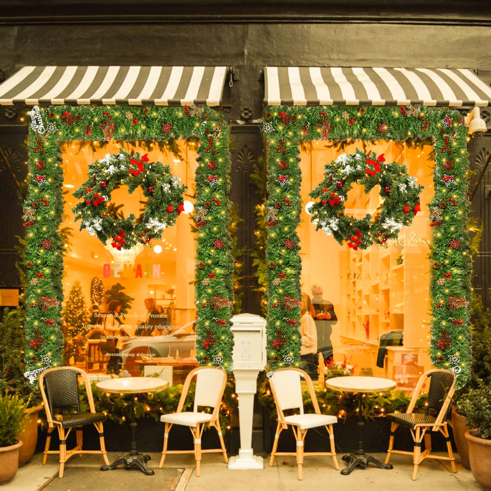 Ghirlanda Natalizia con Luci,2.7M LED Ghirlanda Natalizia per Porta Scale Camino Albero Di Natale Esterno Decorazioni,Festone Natalizio Rami Natalizi Decorazioni Natalizie per la Casa Interno