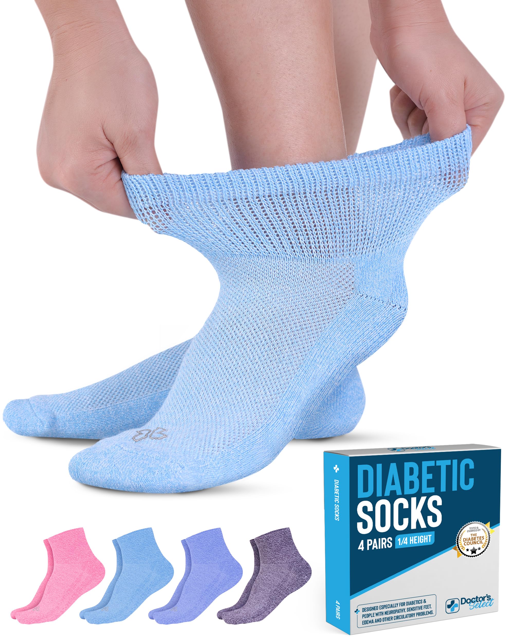 Doctor's Select Diabetic Ankle Socks for Women and Men - 4 Pairs | Unisex Adult Diabetic Socks