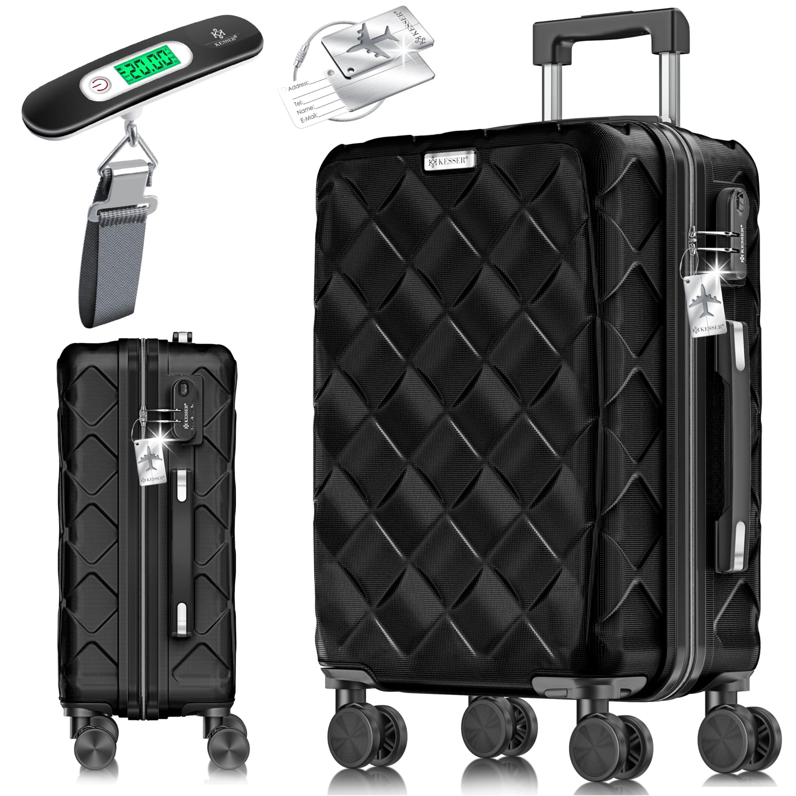 KESSER® Reisekoffer 120L Koffer ABS Hartschalenkoffer mit Zahlenschloss, Kofferwaage & Reisebrieftasche 360° Rollen | Rollkoffer für Business & Reise Trolley mit Teleskopstange & Tragegriff Black