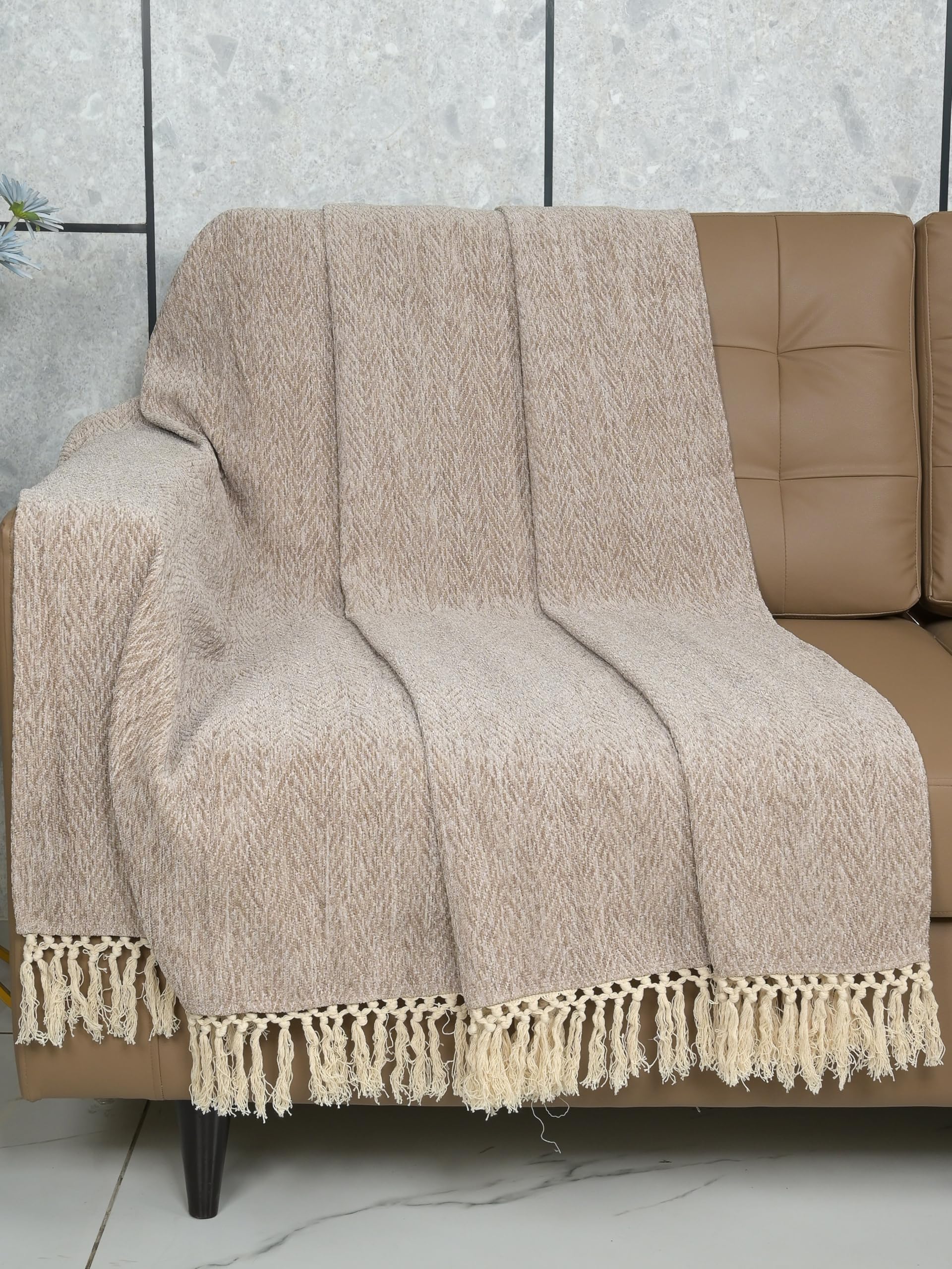 SARAL HOME EASY LIVING Polyester Modern Sofa Throw, 140x210 CM, Beige..-image-27