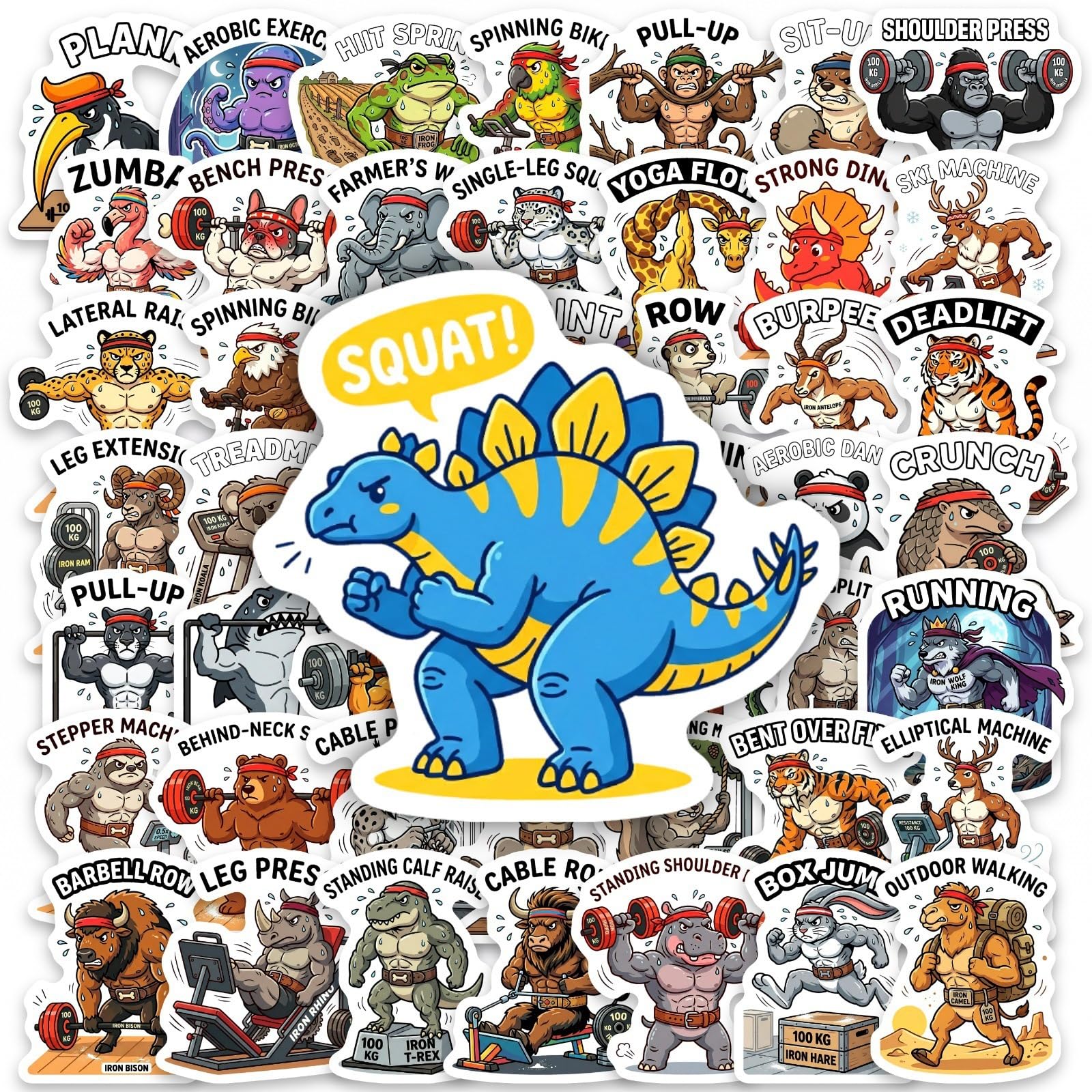 50Pcs Fitness Animal Stickers Gym Workout Vinyl Decals for Laptops Skateboards Luggage Helmets Bikes and Phones Fans Lovers and Sporty Vibe Enthusiasts