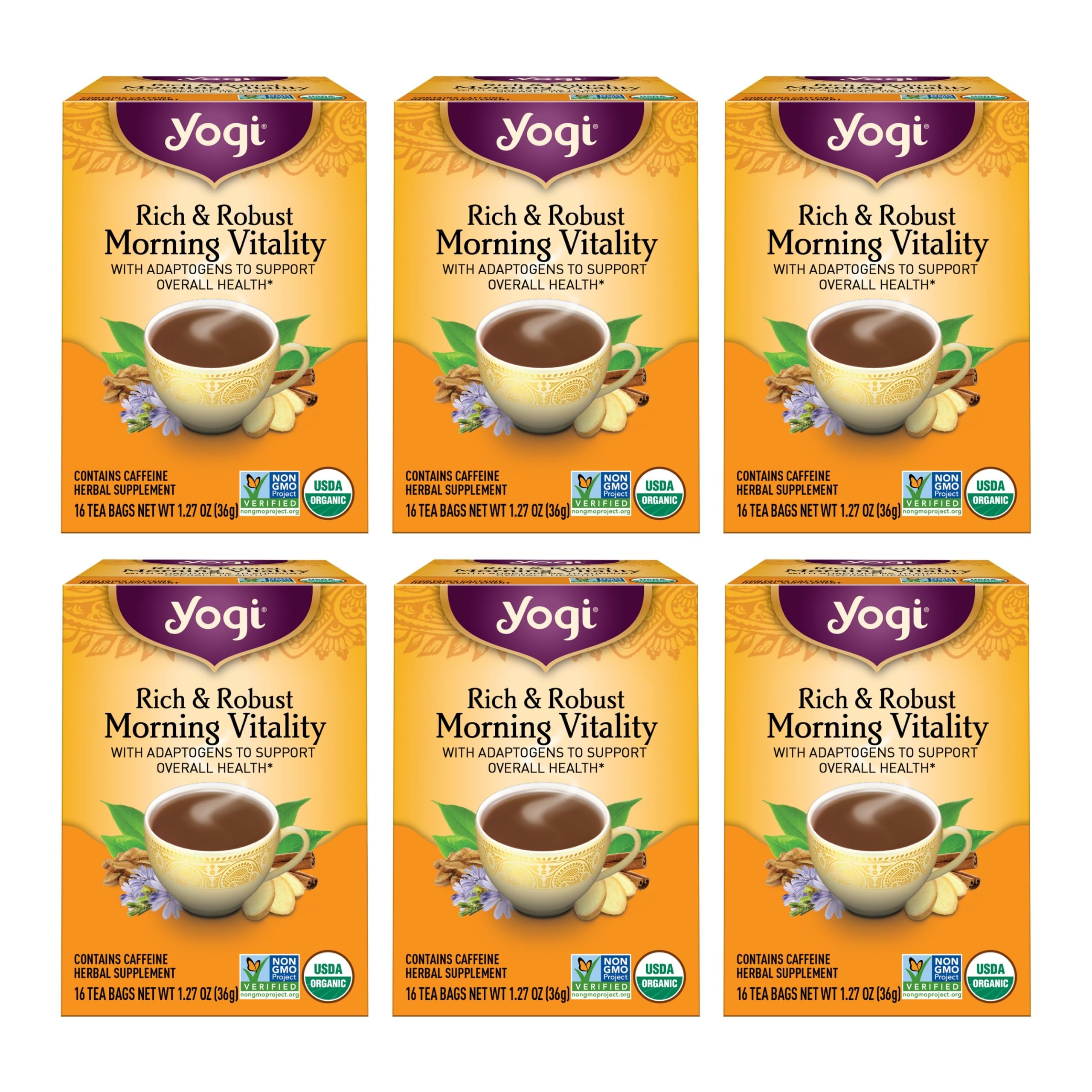 Sponsored Ad - Tea Rich & Robust Morning Vitality - 16 Bags per Pack (6 Packs) - Organic Adaptogen Tea Perfect for the Morning - Includes Puerh Leaf, Roasted Chicory Root, Cinnamon Bark & More
