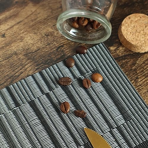 Miniatura 2 de HeloHo Juego de 8 manteles individuales de rayas negras y grises, lavables y resistentes al calor, manteles individuales de vinilo antideslizante,